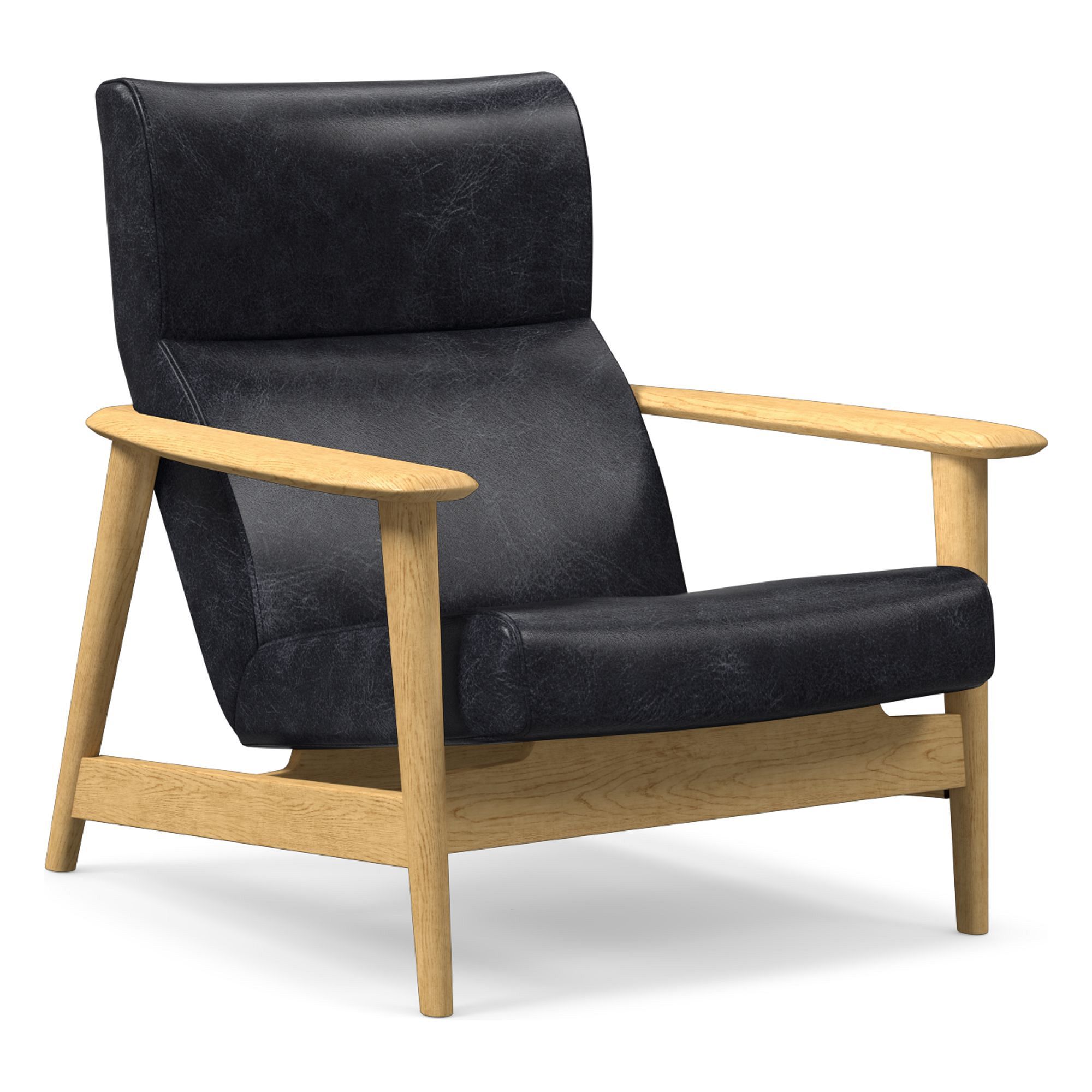 Mid-Century Show Wood High-Back Leather Chair | West Elm