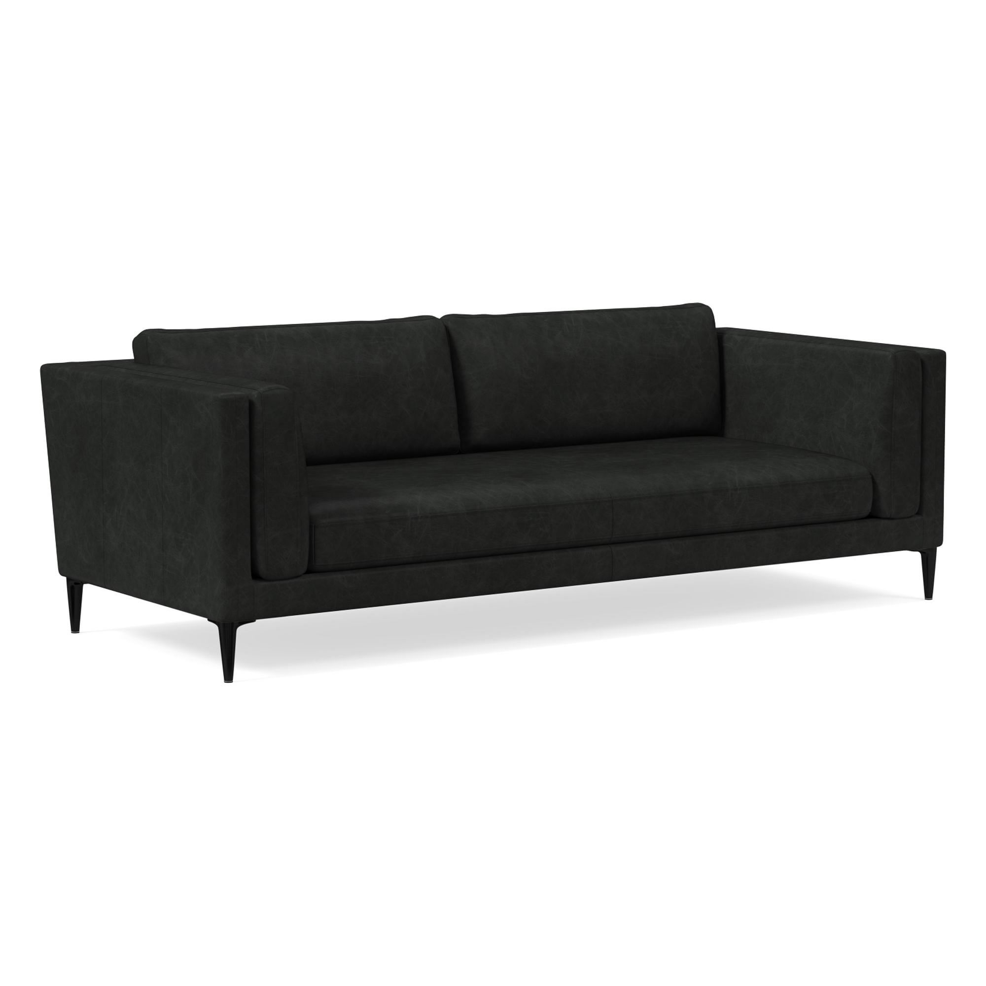 Anton 96" Sofa, Saddle Leather, Nut, Polished Dark Pewter