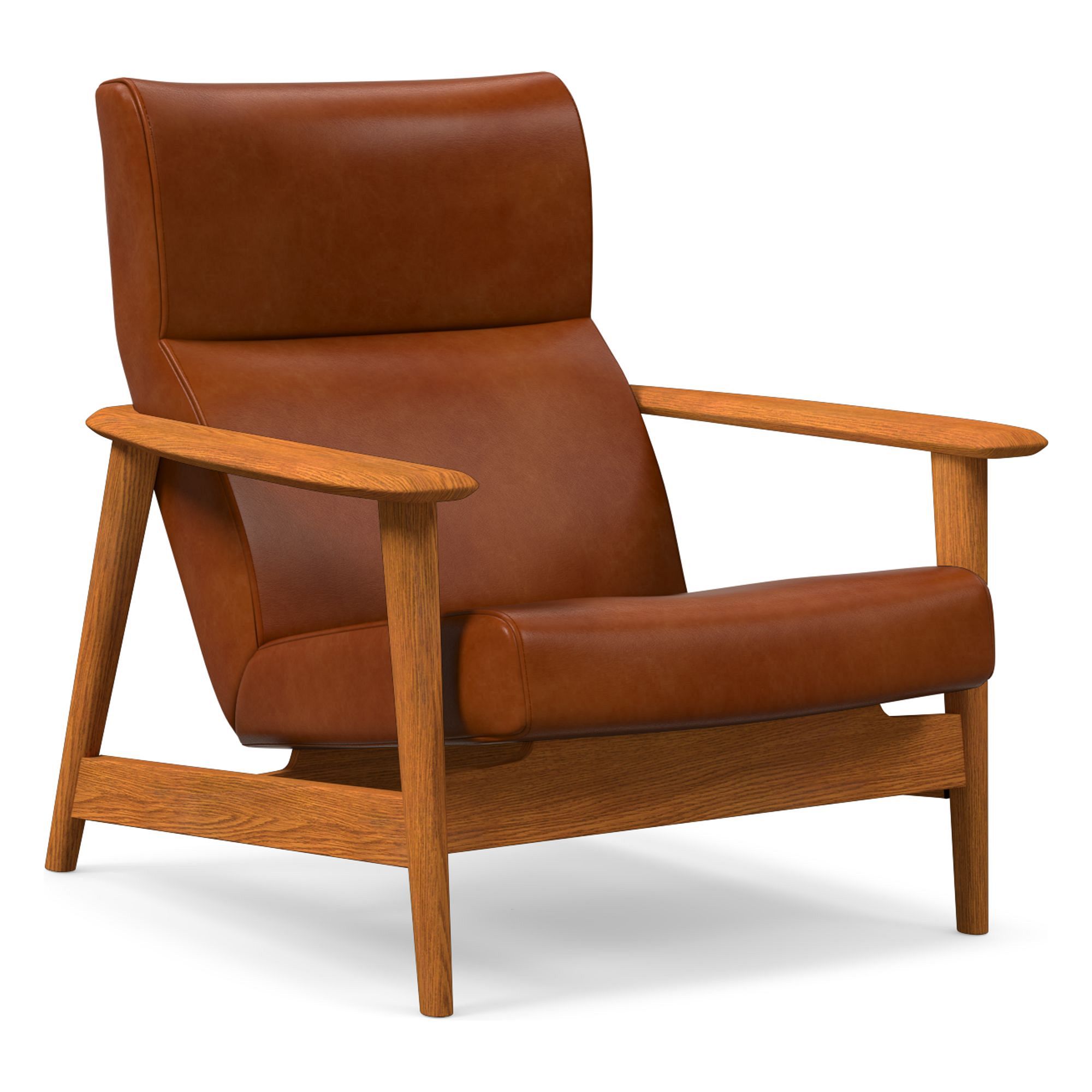 Mid-Century Show Wood High-Back Leather Chair | West Elm