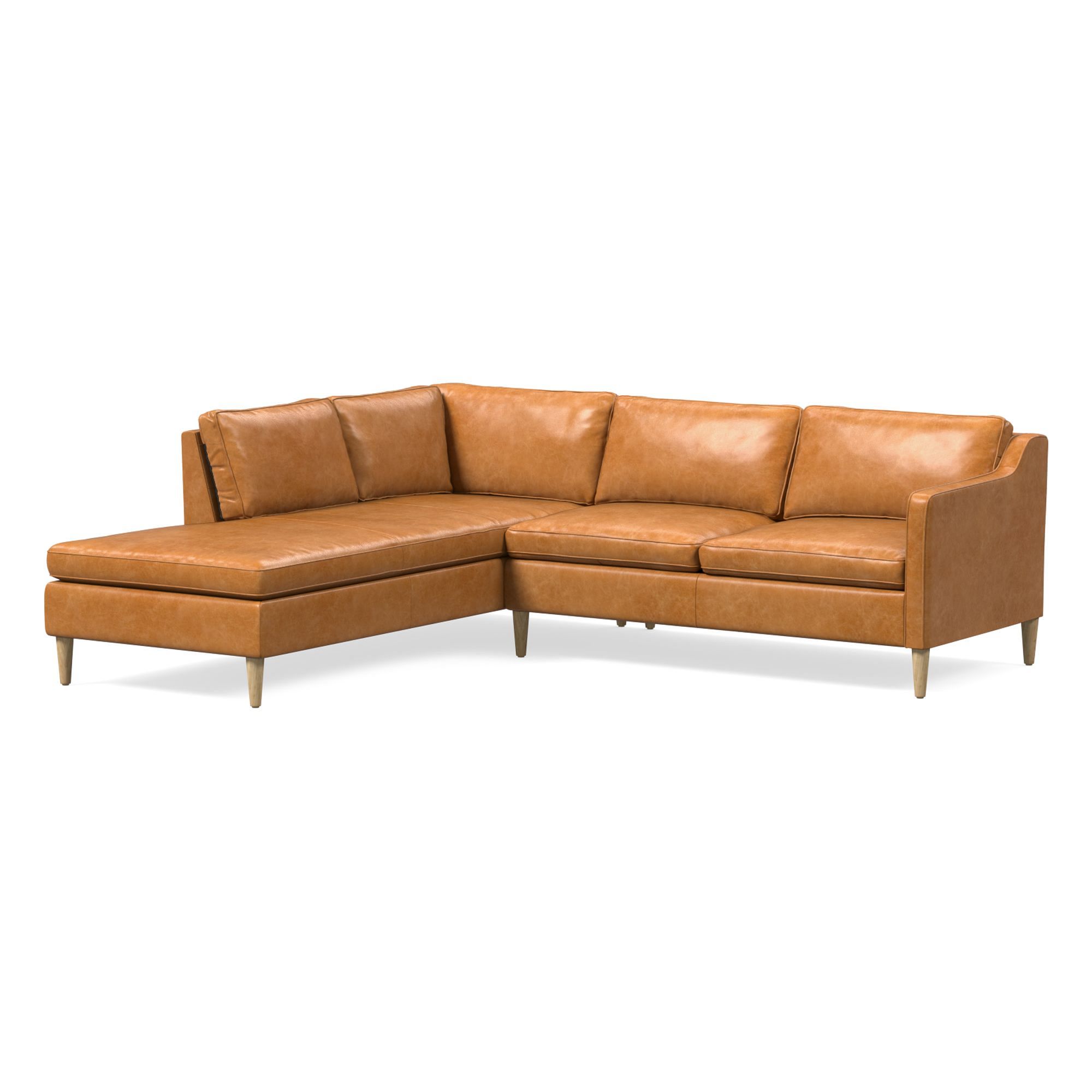 Hamilton Leather 2-Piece Bumper Chaise Sectional (88"–98") | West Elm