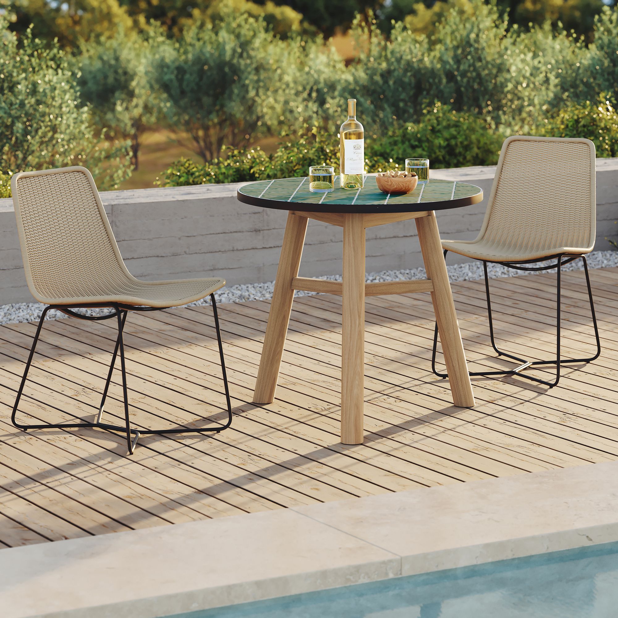 Lima Outdoor Bistro Table & Slope Dining Chairs Set | West Elm