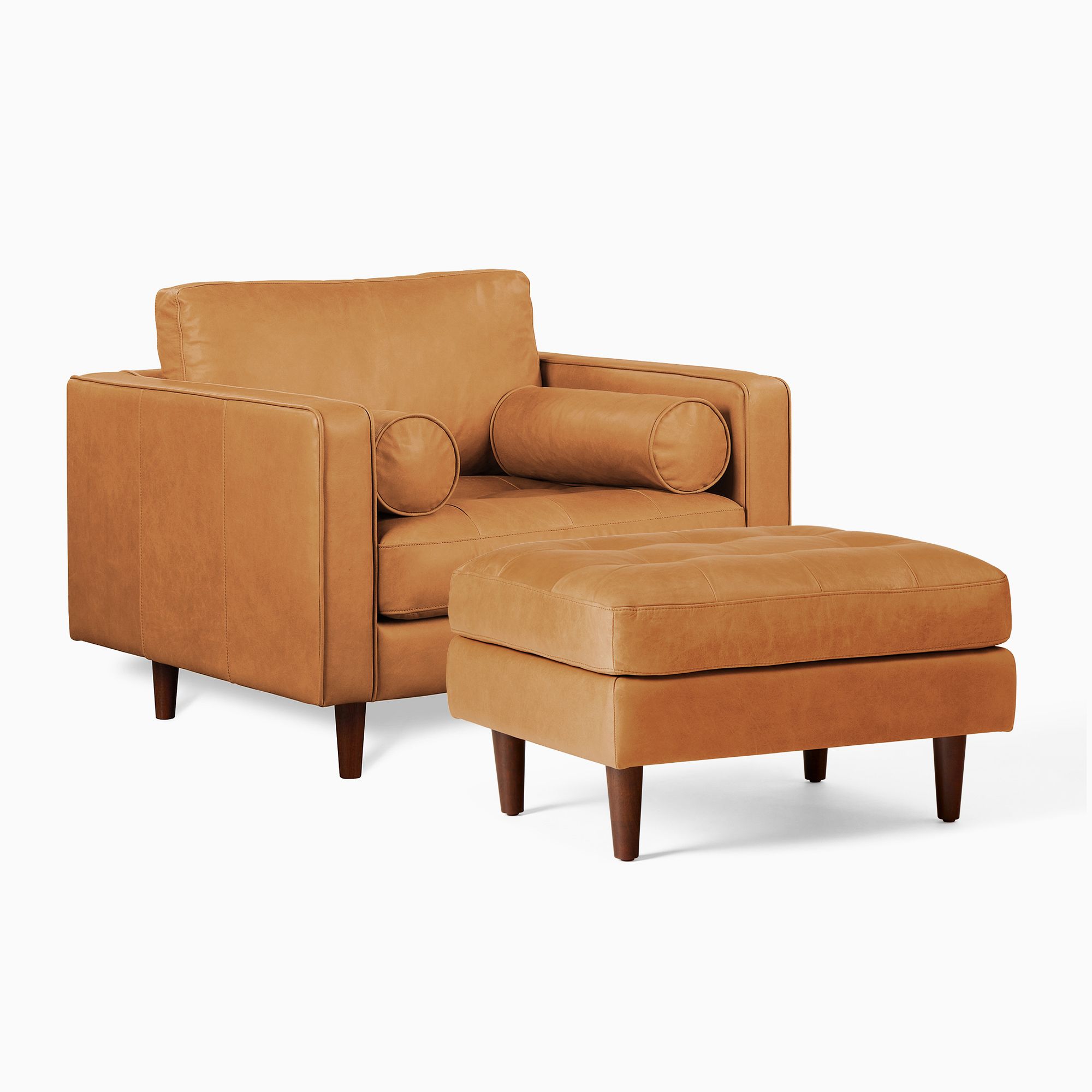 Dennes Leather Chair & Ottoman Set | West Elm