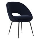 Orb Upholstered Dining Chair, Performance Distressed Velvet, Ink Blue, Dark Bronze