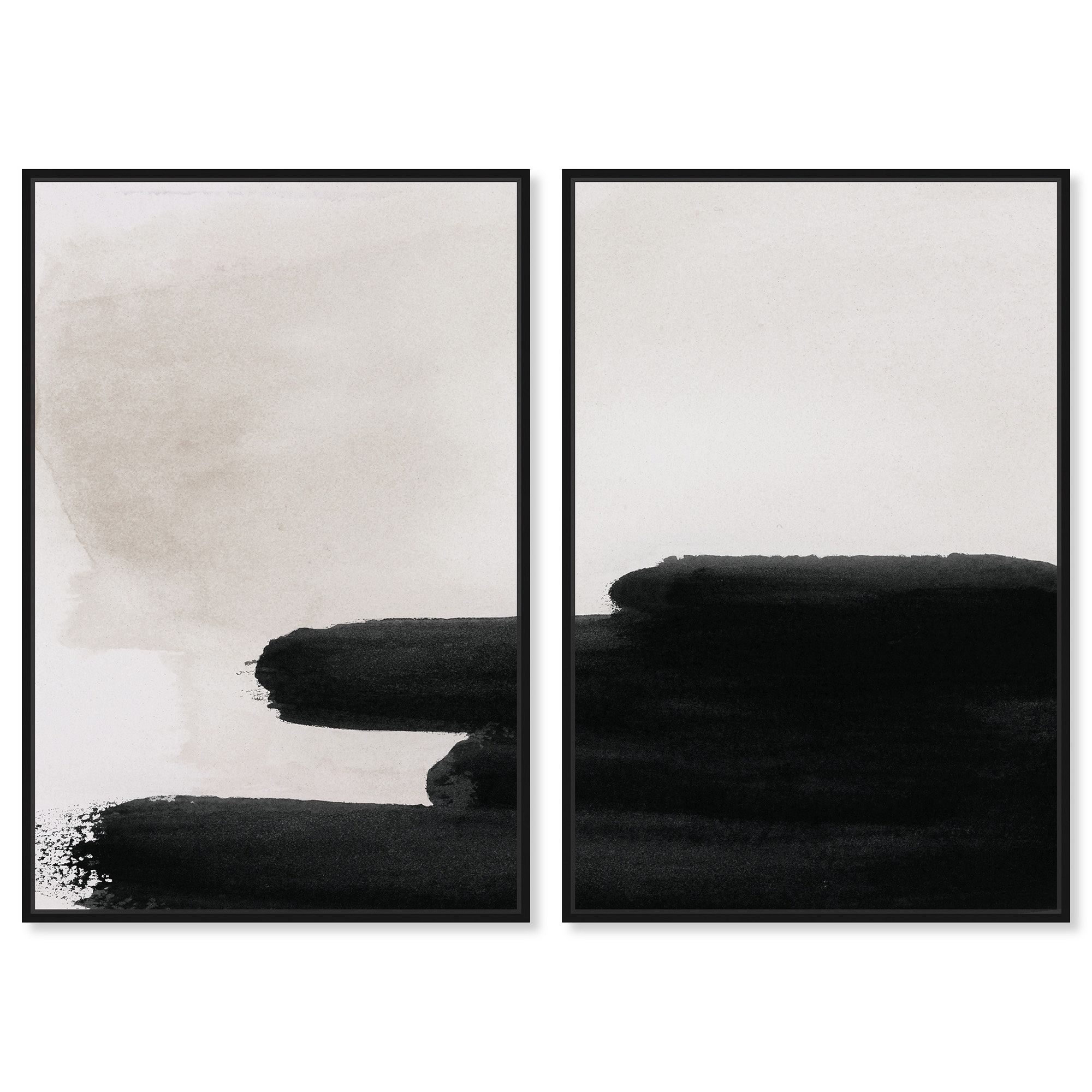 Black Degrade Diptych Framed Canvas Wall Art | West Elm