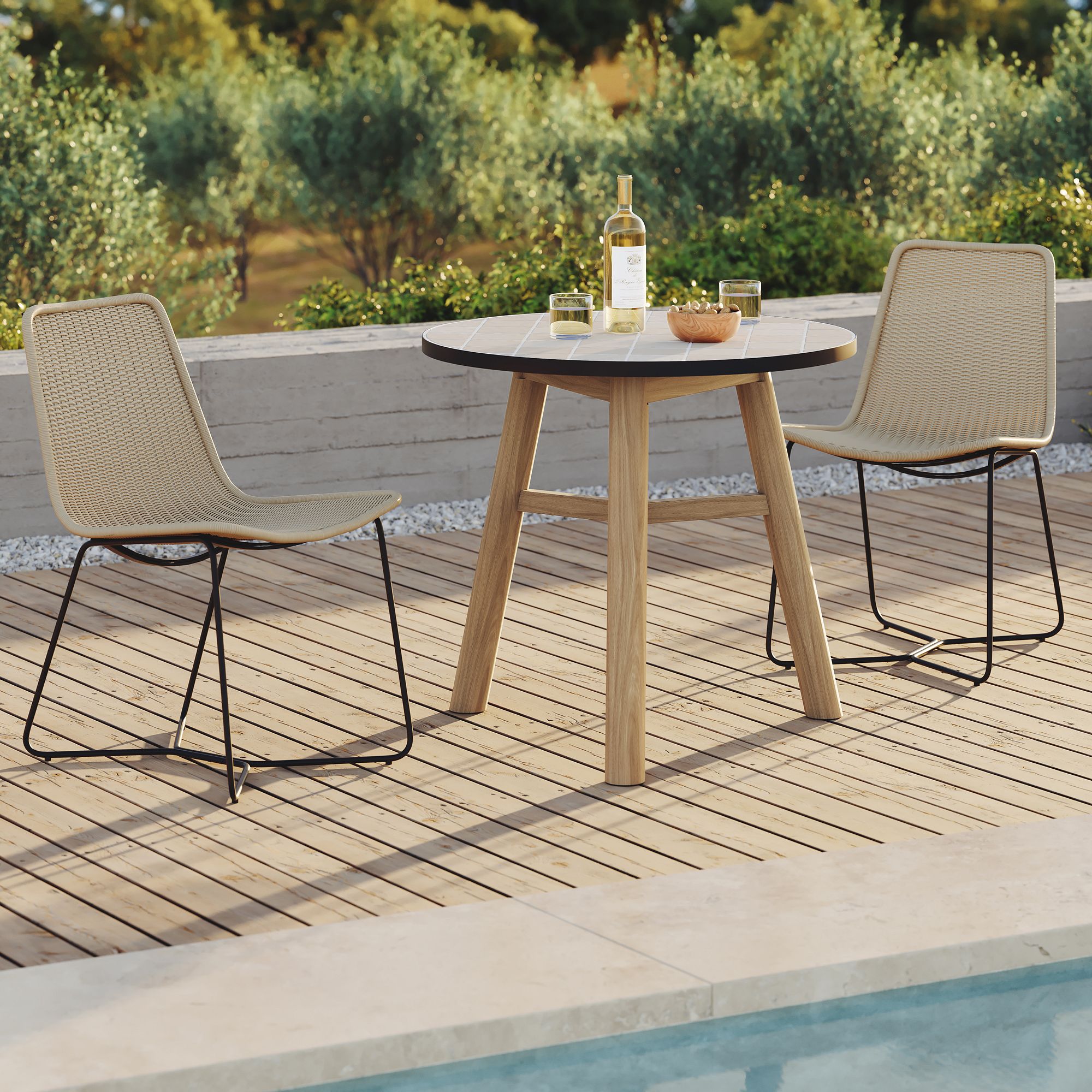 Lima Outdoor Bistro Table & Slope Dining Chairs Set | West Elm