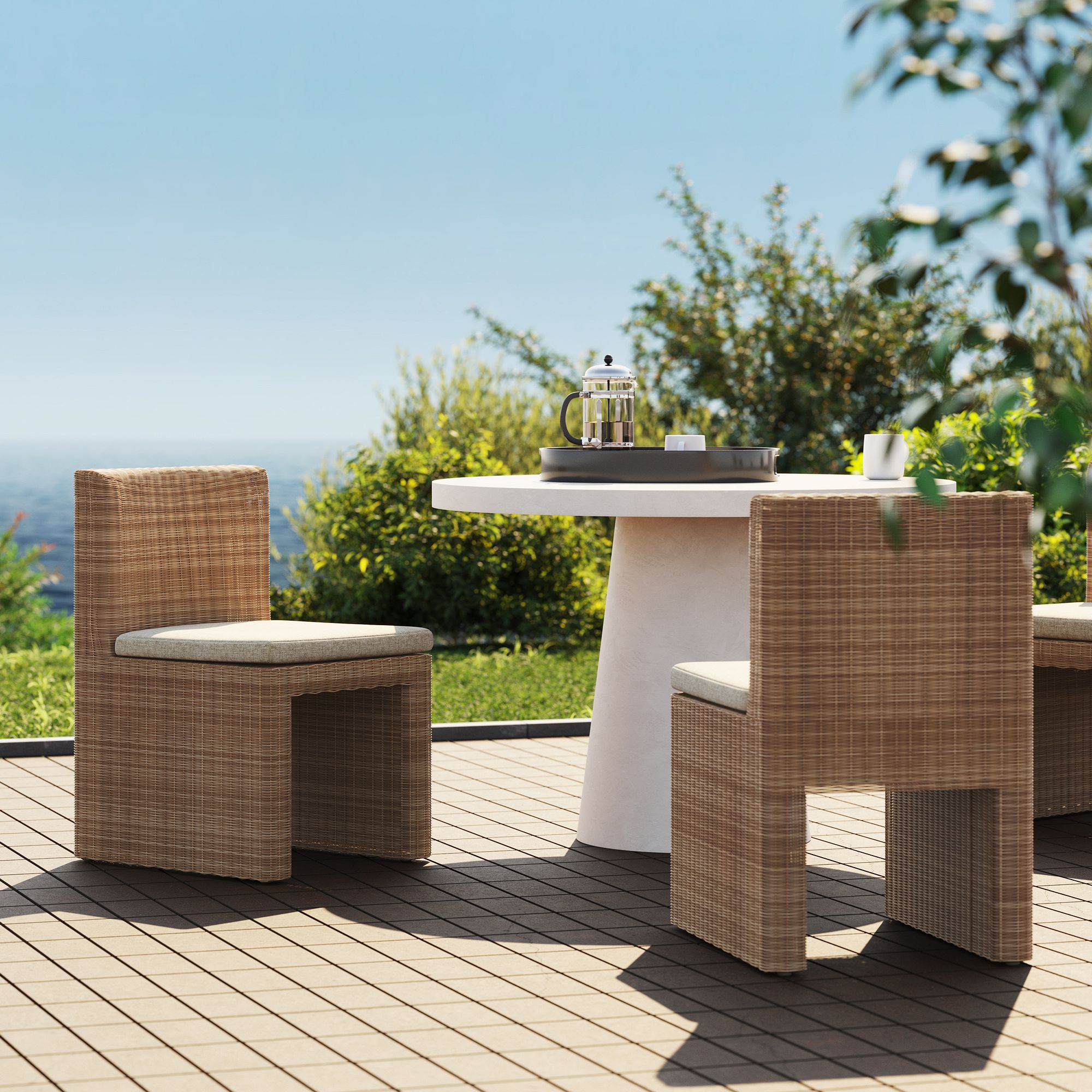 Concrete Pedestal Outdoor Dining Table & Westport Chairs Set | West Elm