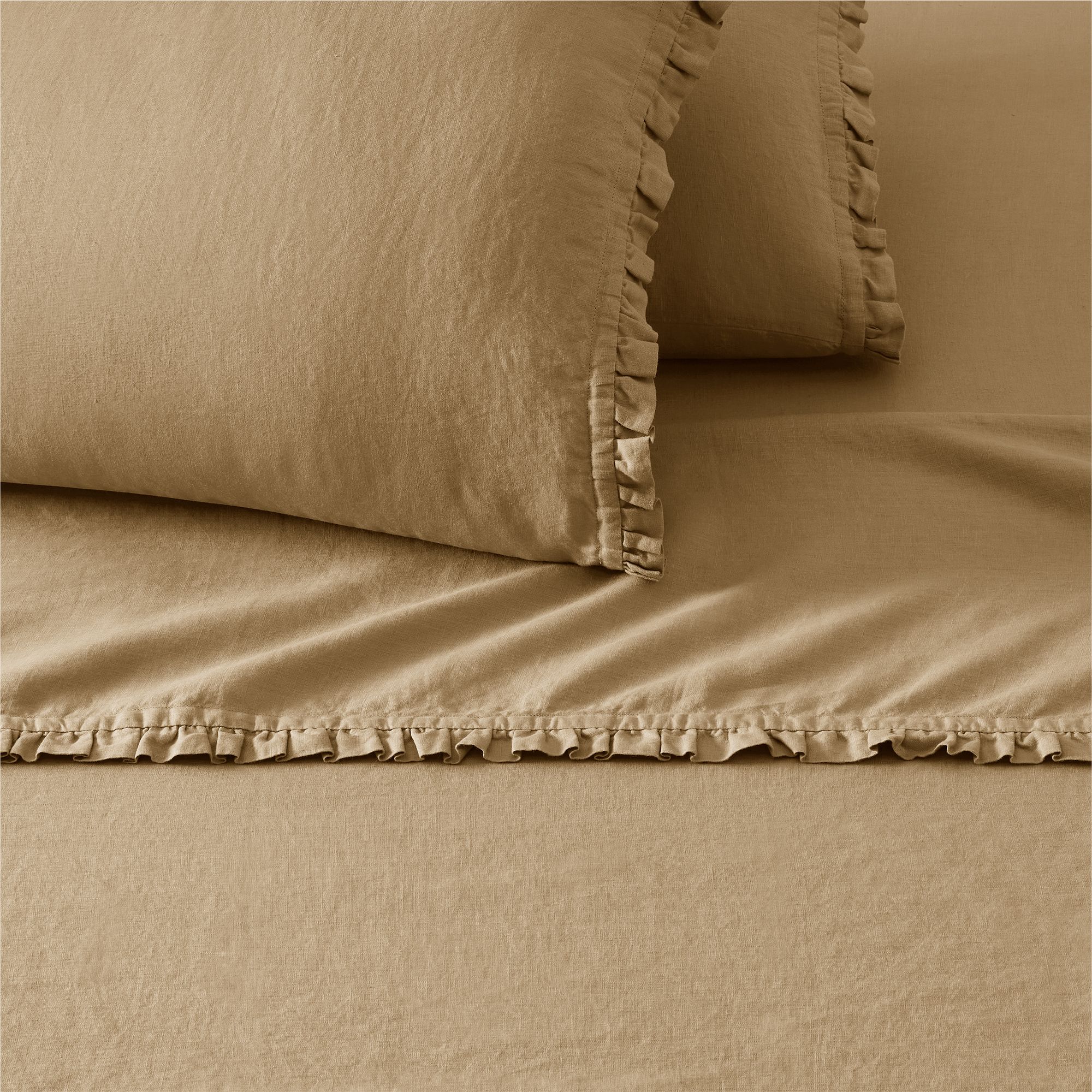 European Flax Linen Ruffle Sheet Set & Pillowcases | West Elm