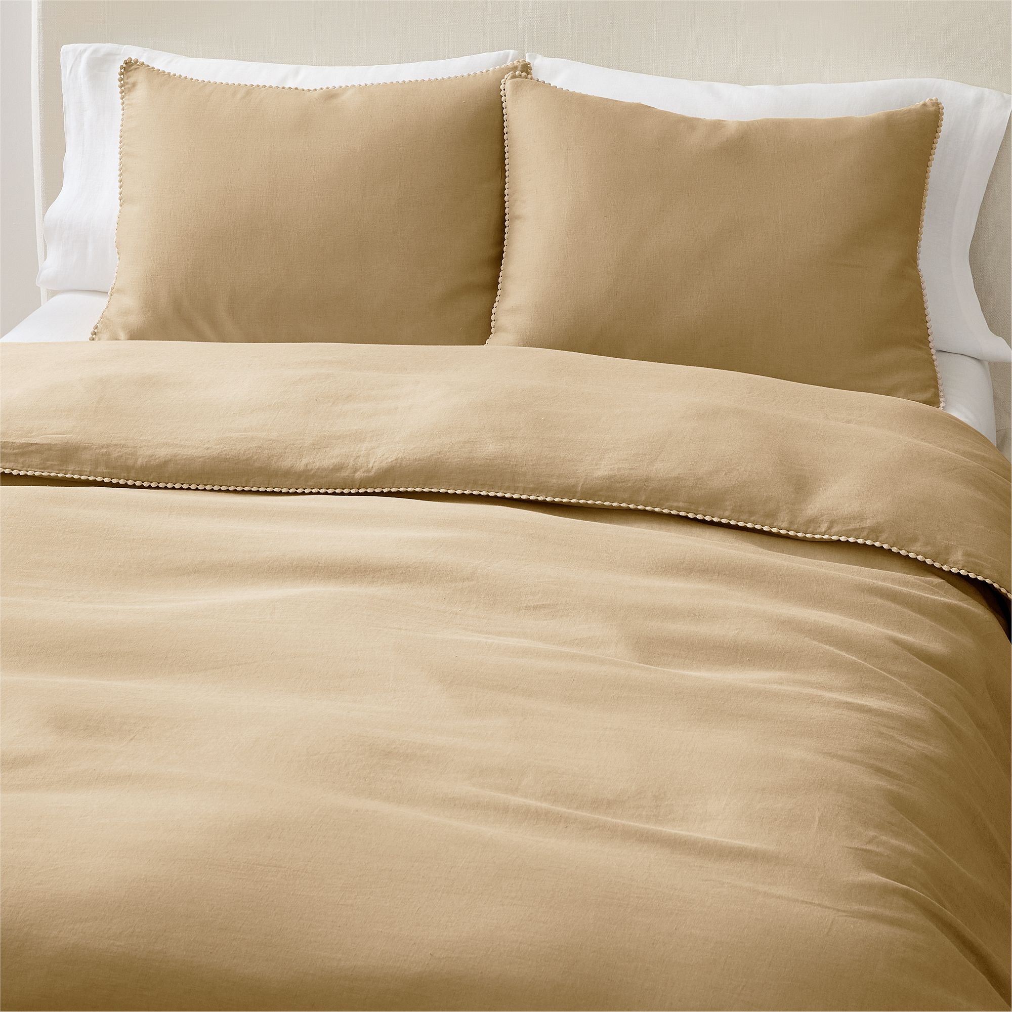 European Flax Linen Pom Duvet Cover & Shams | West Elm