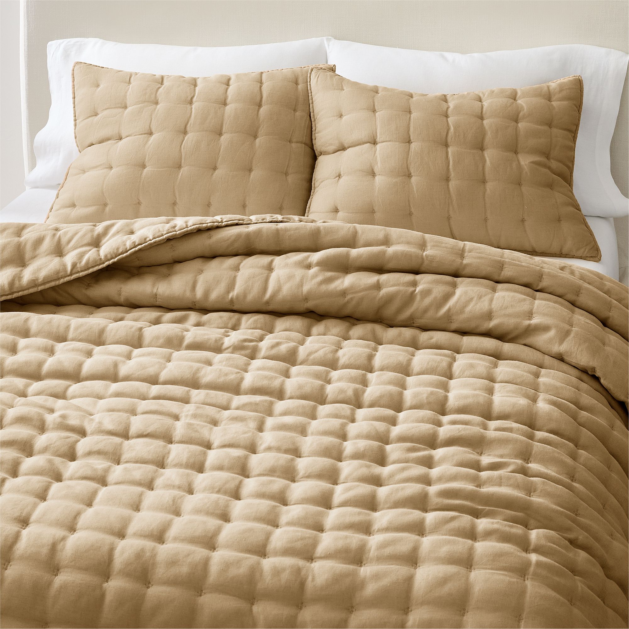 European Flax Linen Tack Stitch Quilt & Shams | West Elm