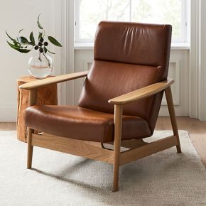 Mid-Century Show Wood High-Back Leather Chair | West Elm