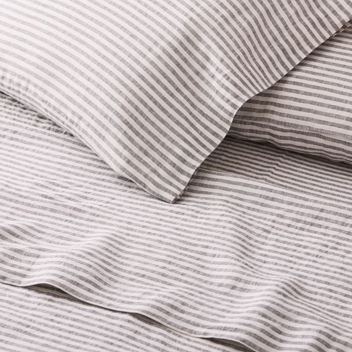 West Elm European Flax Linen Classic Stripe Quilt & Shams, Natural Flax shops