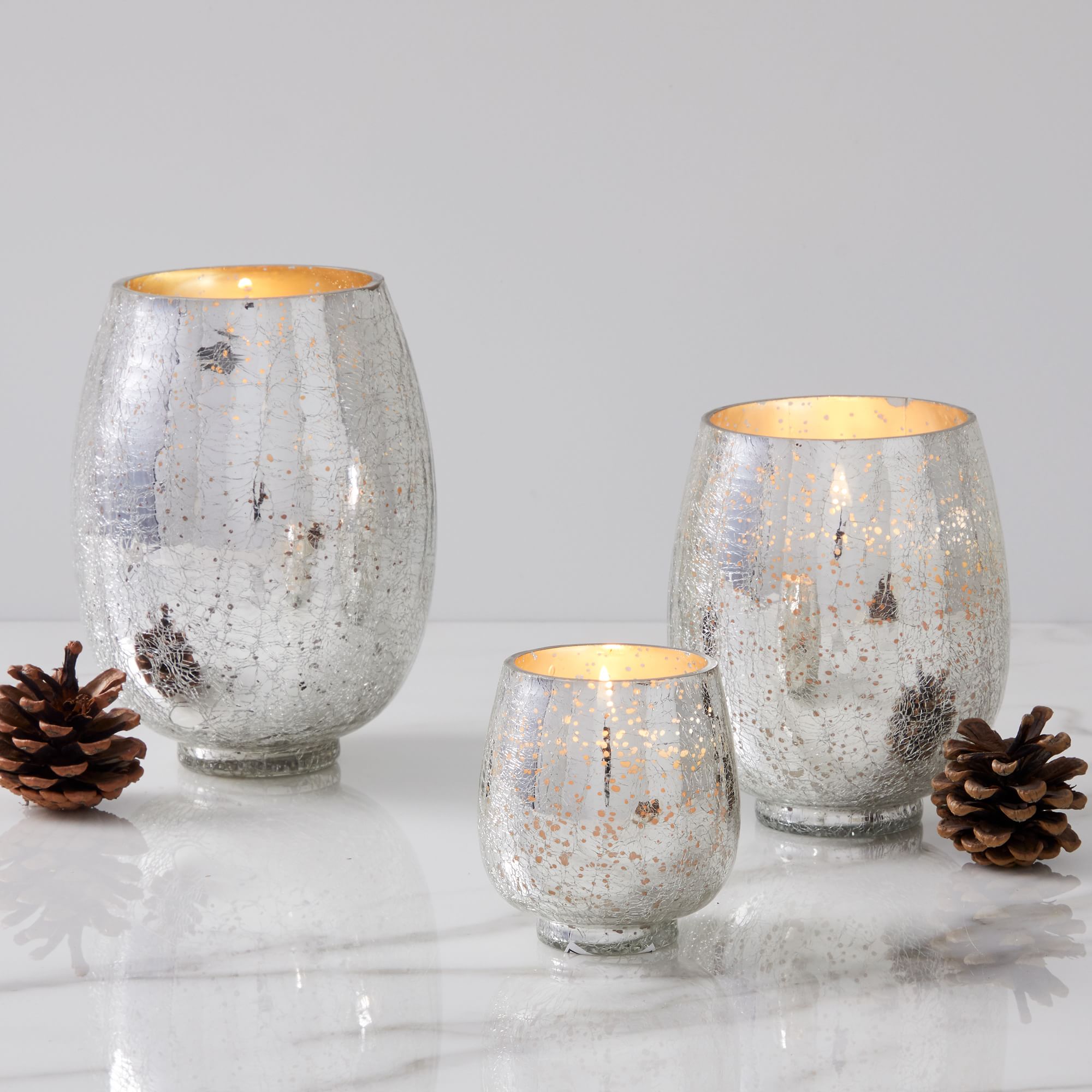 Alt image 1 for Silver Crackle Glass Candles - Balsam &amp; Cedar