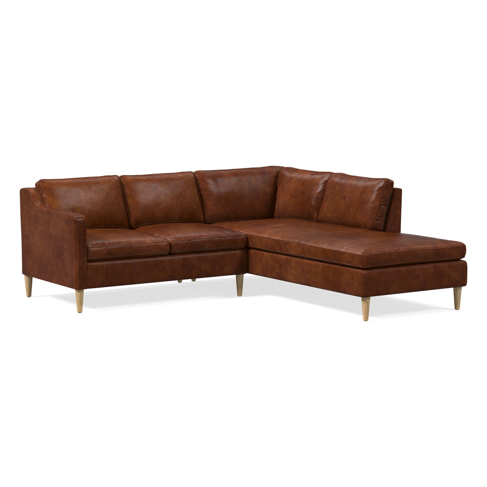 Hamilton Leather 2-Piece Bumper Chaise Sectional (88"–98") | West Elm