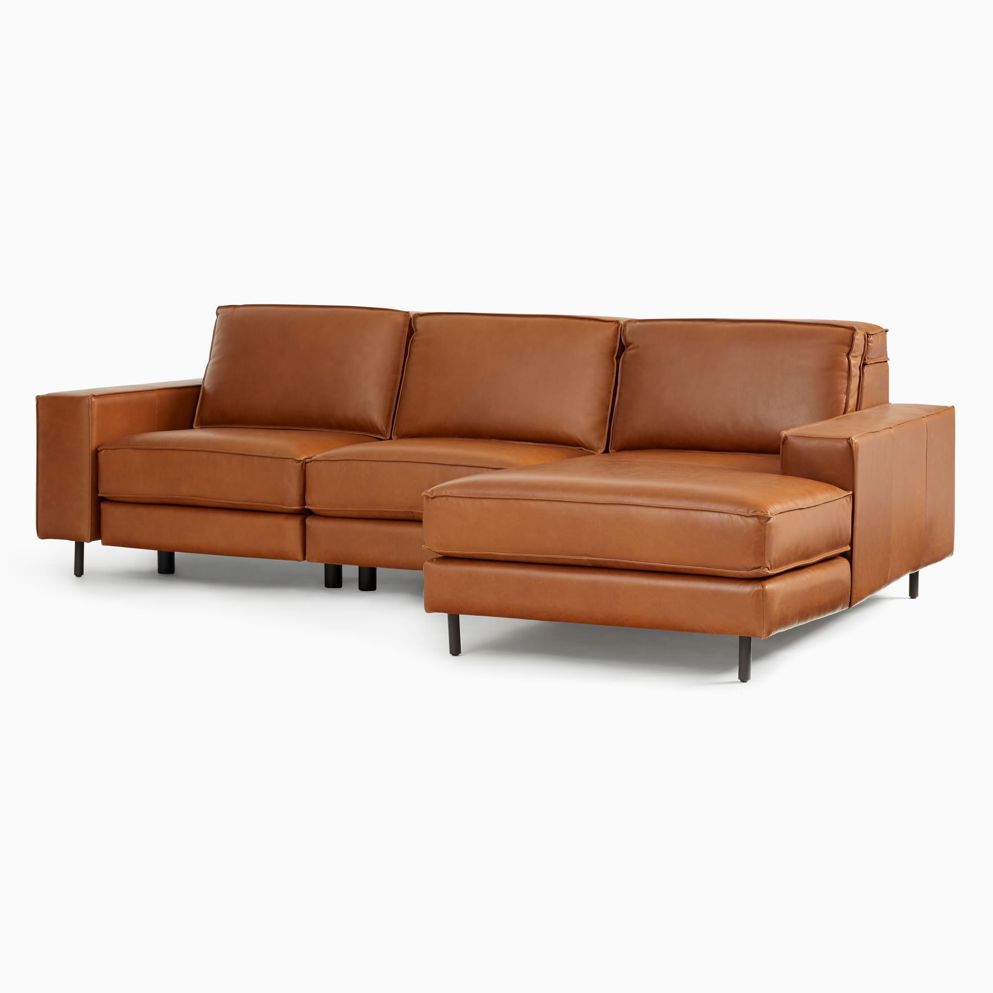 Axel Motion Leather 3 Piece Reclining Chaise Sectional | Sofa With West Elm