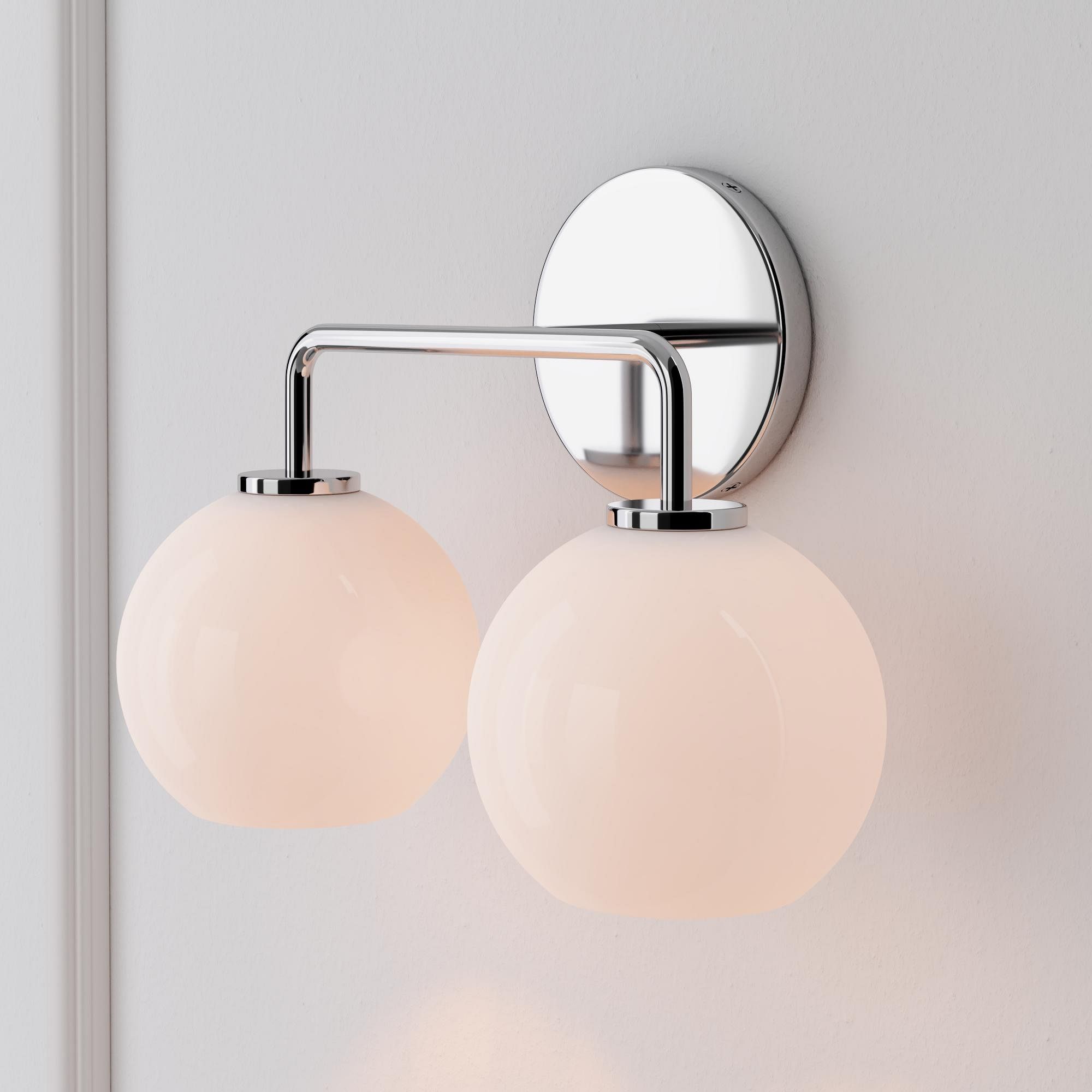 Sculptural 2-Light Sconce, Globe Mini, Milk, Chrome,