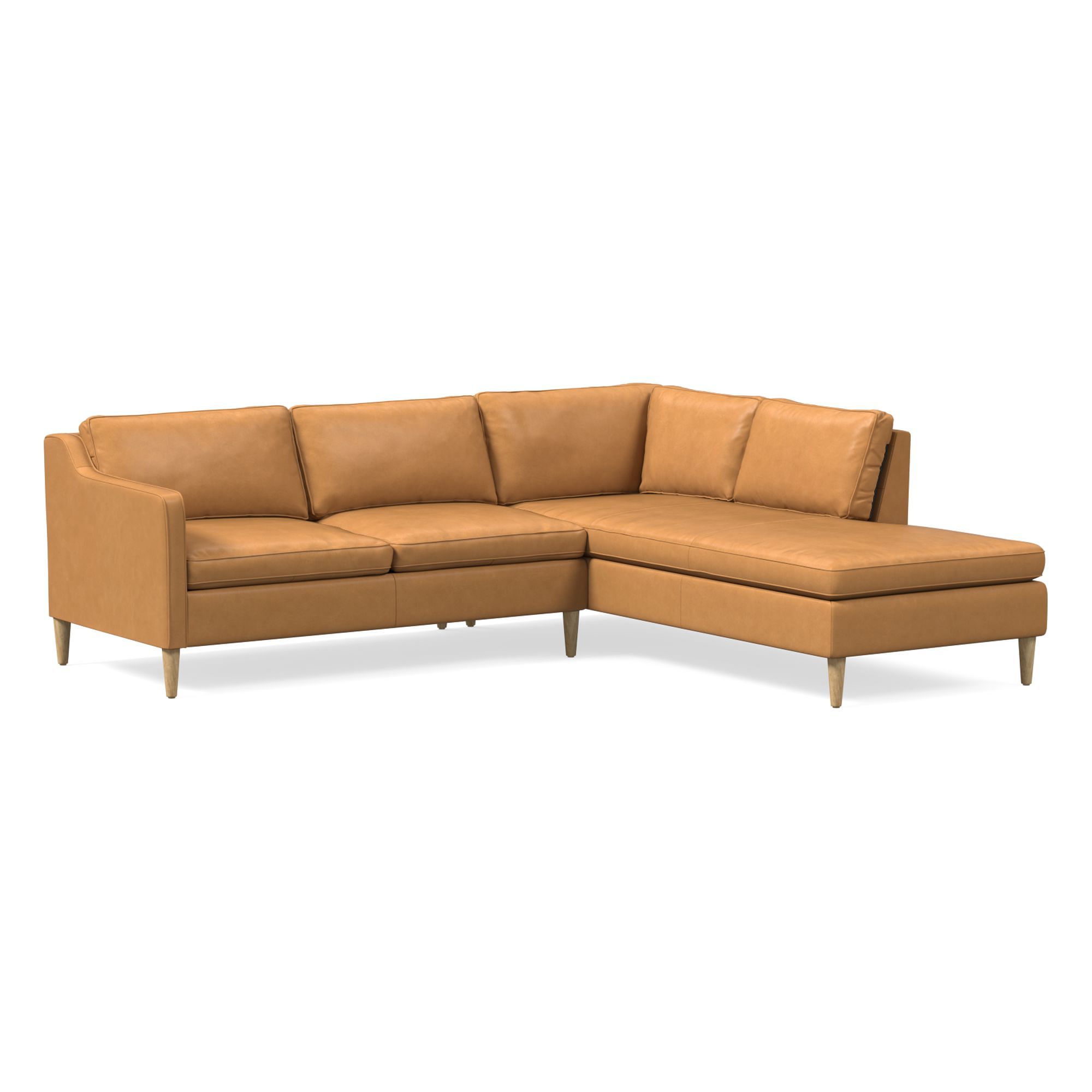 Hamilton Leather 2-Piece Bumper Chaise Sectional (88"–98") | West Elm