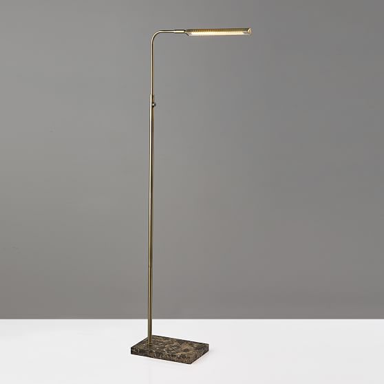 Antique Brass and Brown Marble LED Task Floor Lamp