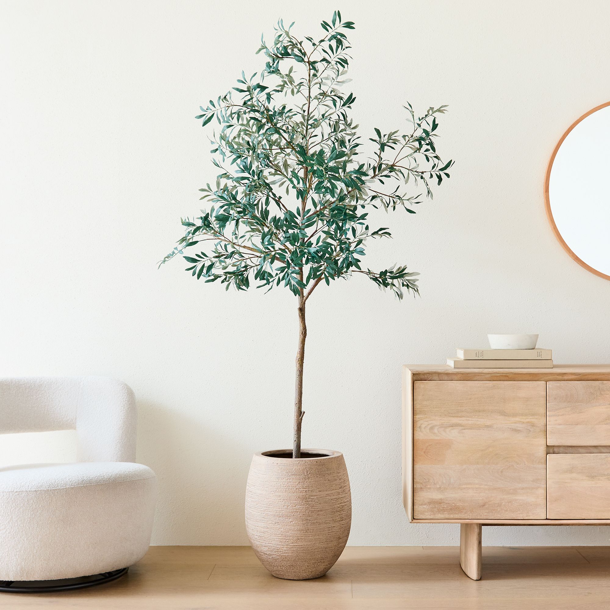 Faux Potted Olive Tree & Curved Round Planter Bundle | West Elm