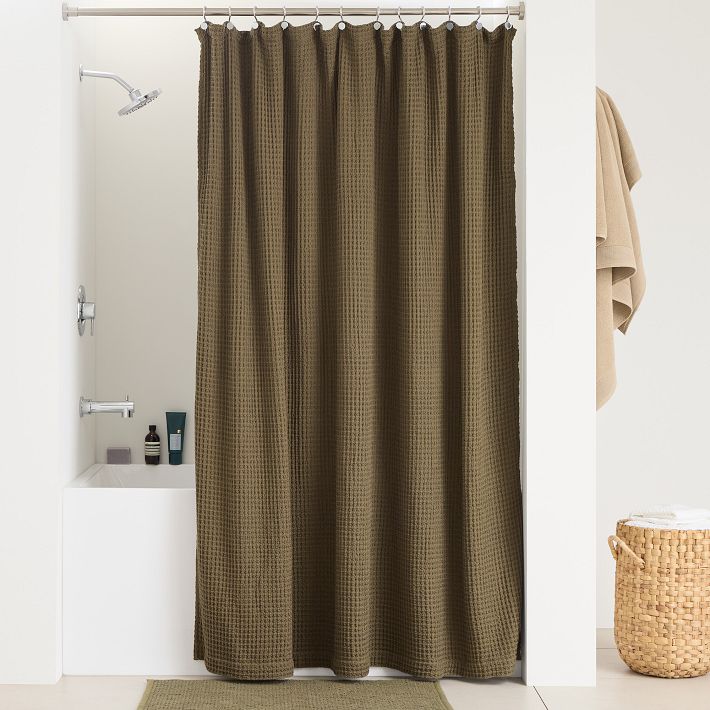 Dark Green Waffle Shower Curtain