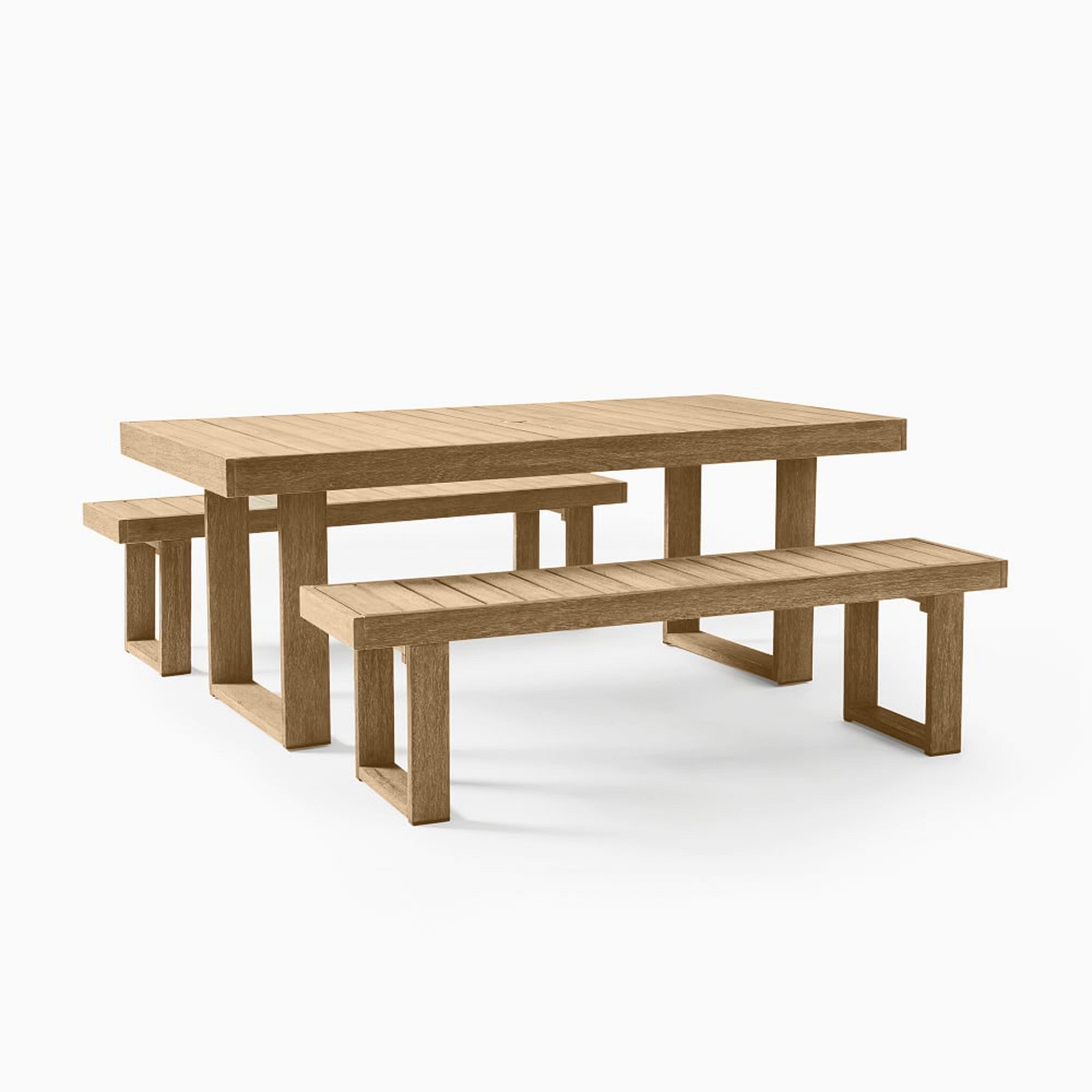 Portside Wood Outdoor Dining Table (76.5") & Benches Set | West Elm