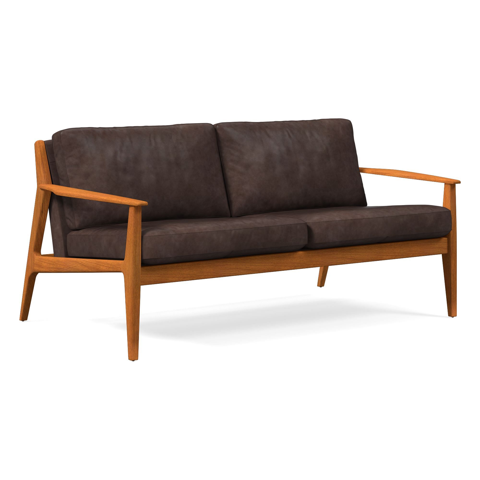 Mid-Century Leather Show Wood Sofa (66") | West Elm