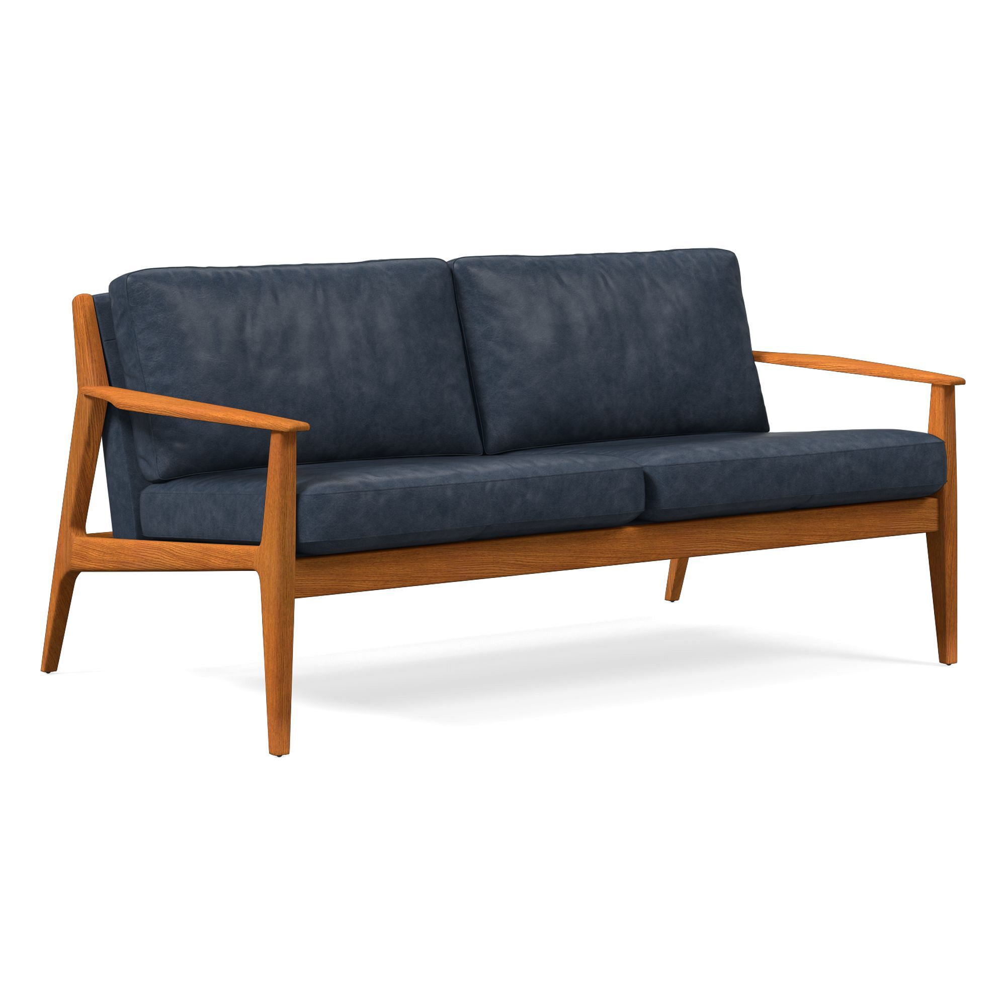 Mid-Century Leather Show Wood Sofa (66") | West Elm