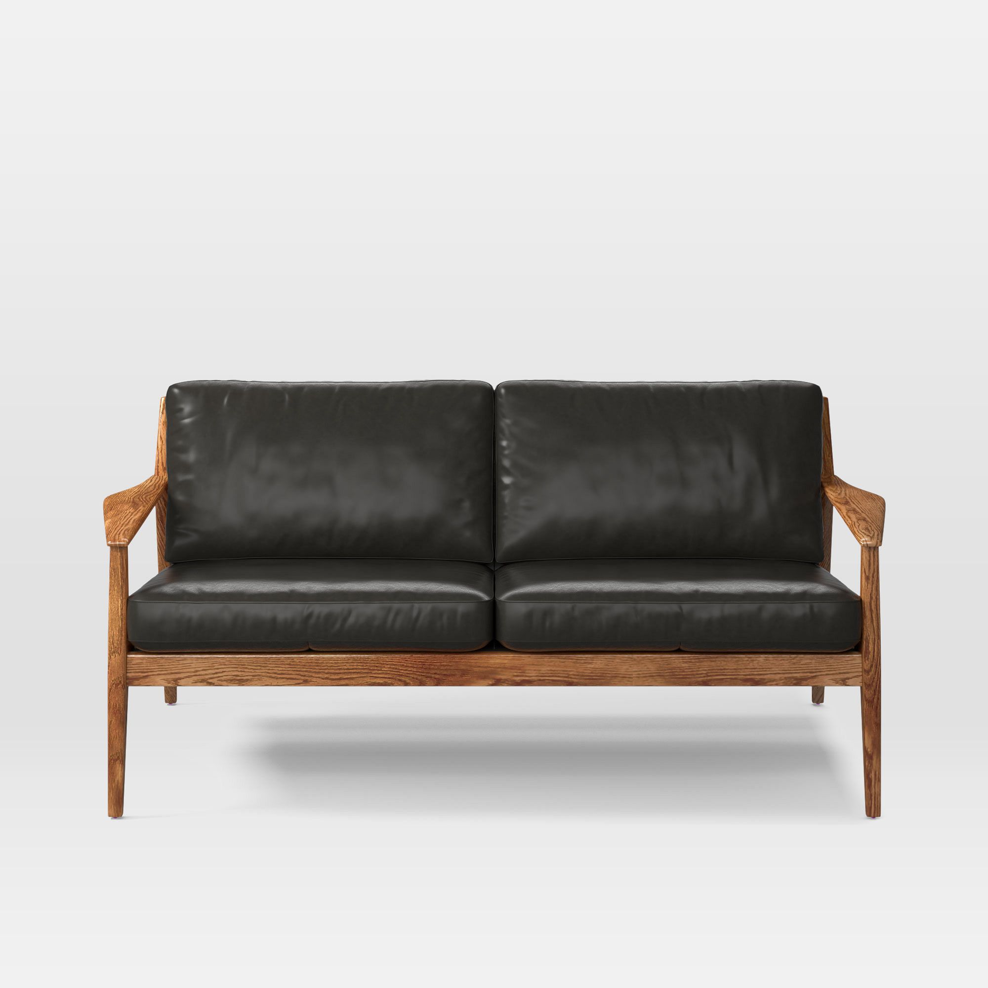 Mid-Century Leather Show Wood Sofa (66") | West Elm