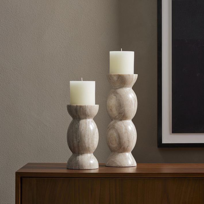 Kivu Marble Pillar Candle Holders (Set of 2)