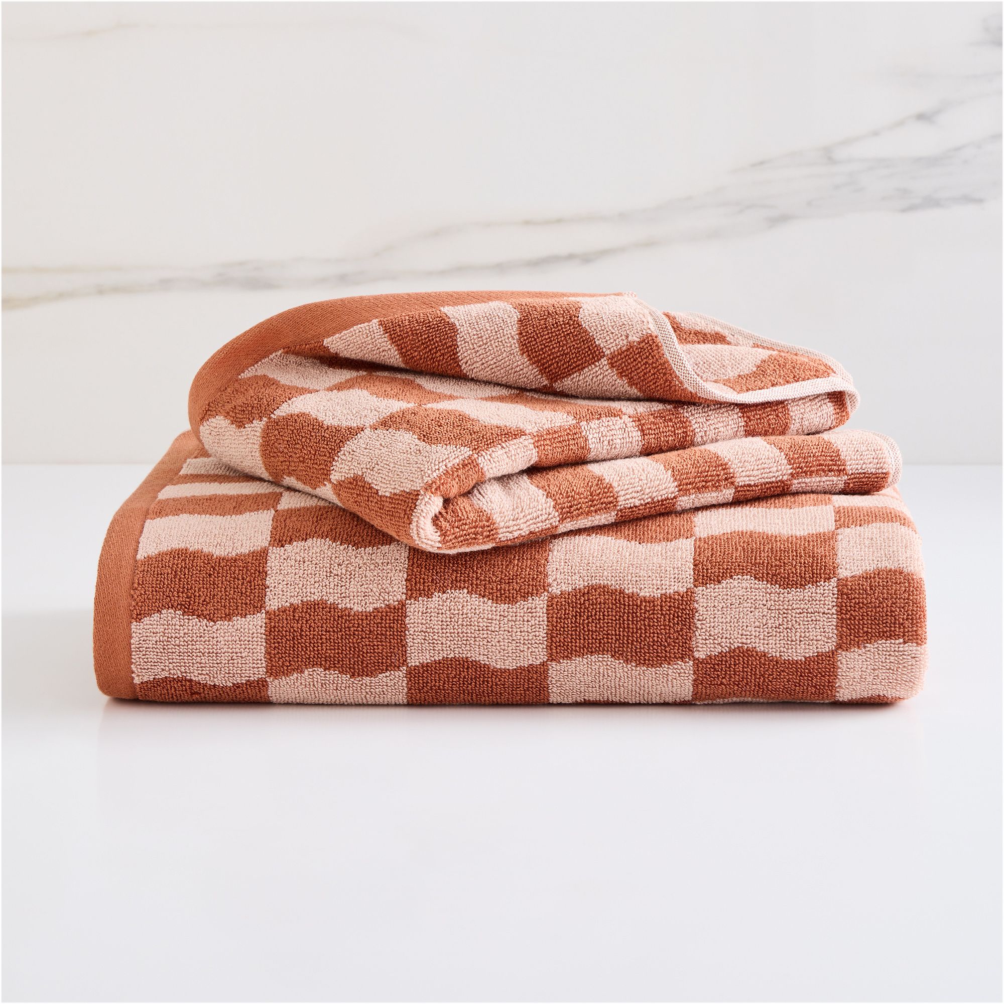 Wavy Block Towel, Sandalwood, Set of 4 (4 Bath Towels)