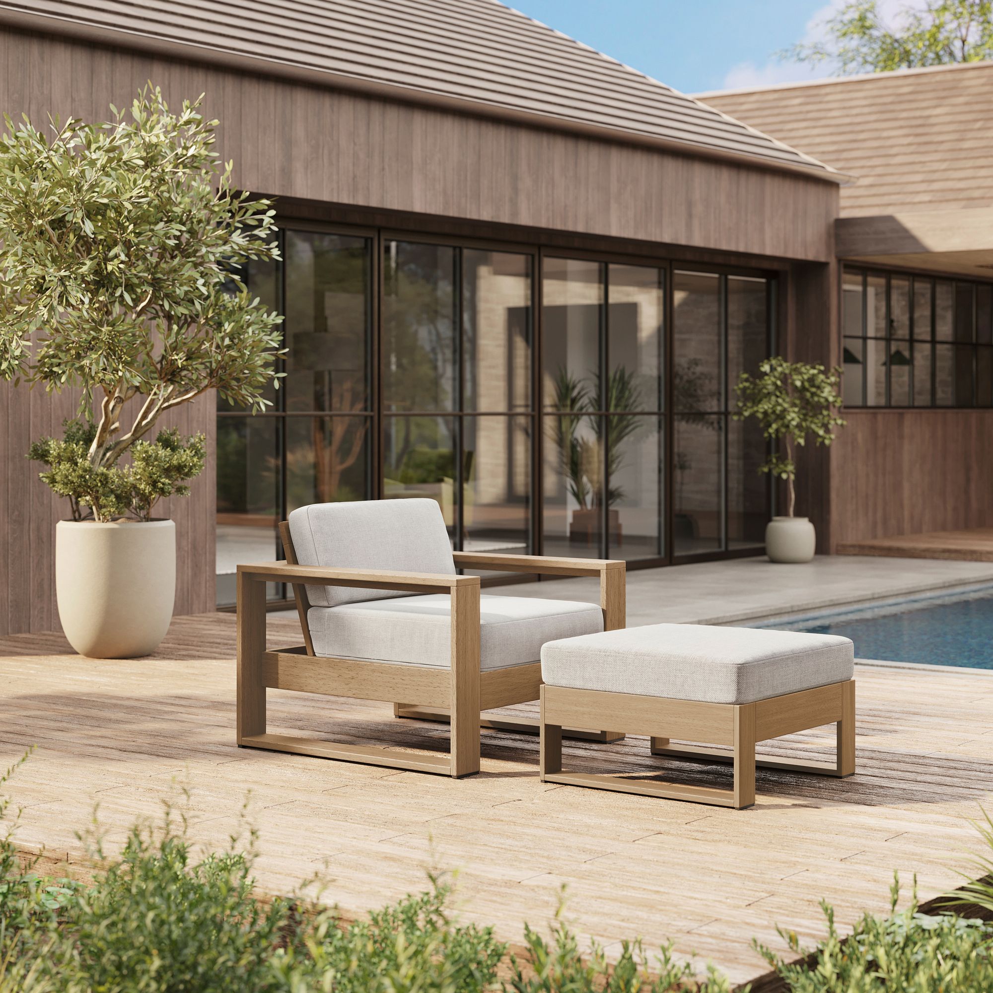 Portside Wood Outdoor Lounge Chair & Ottoman Set | West Elm