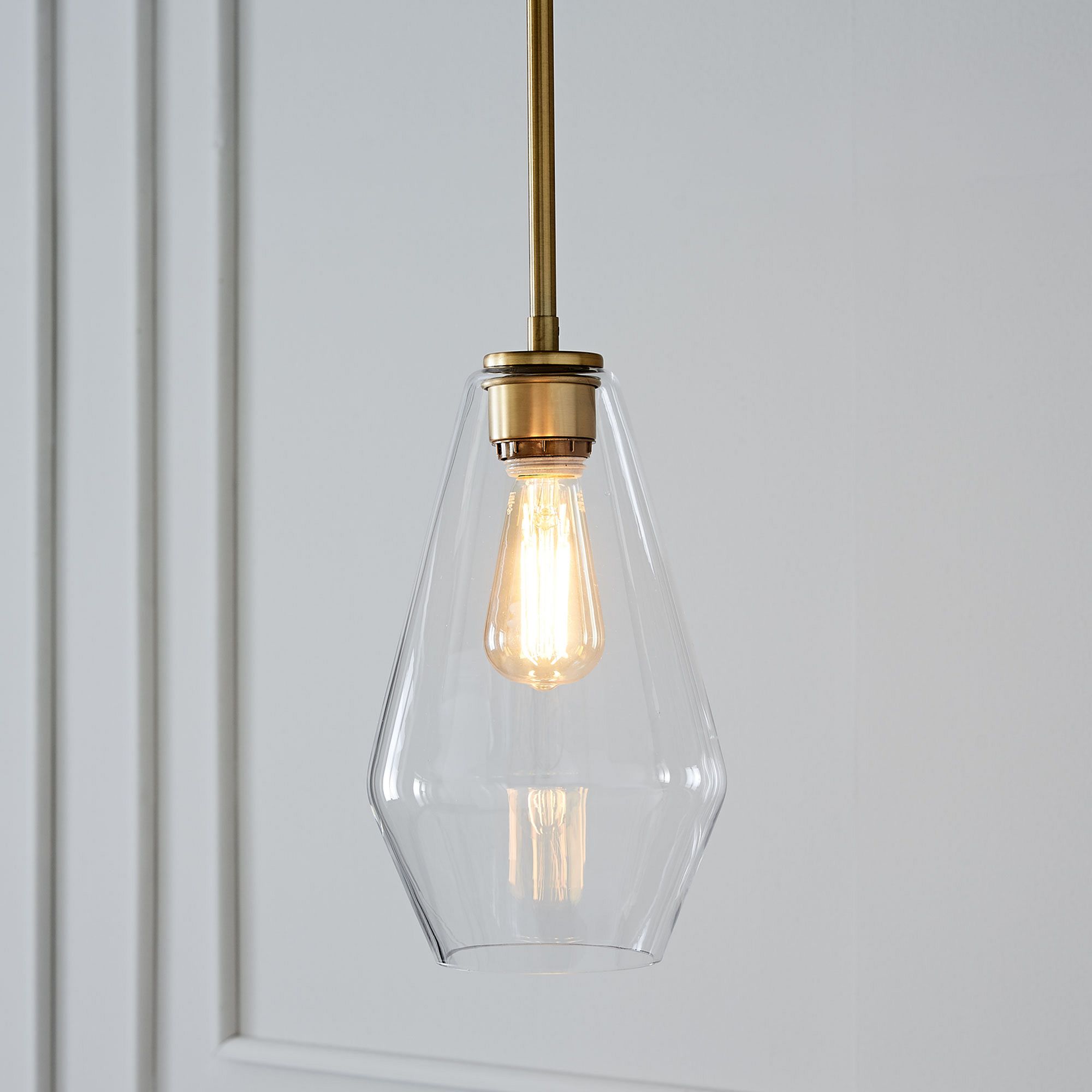 Sculptural Glass Geo Pendant Light - Large (Clear) | West Elm