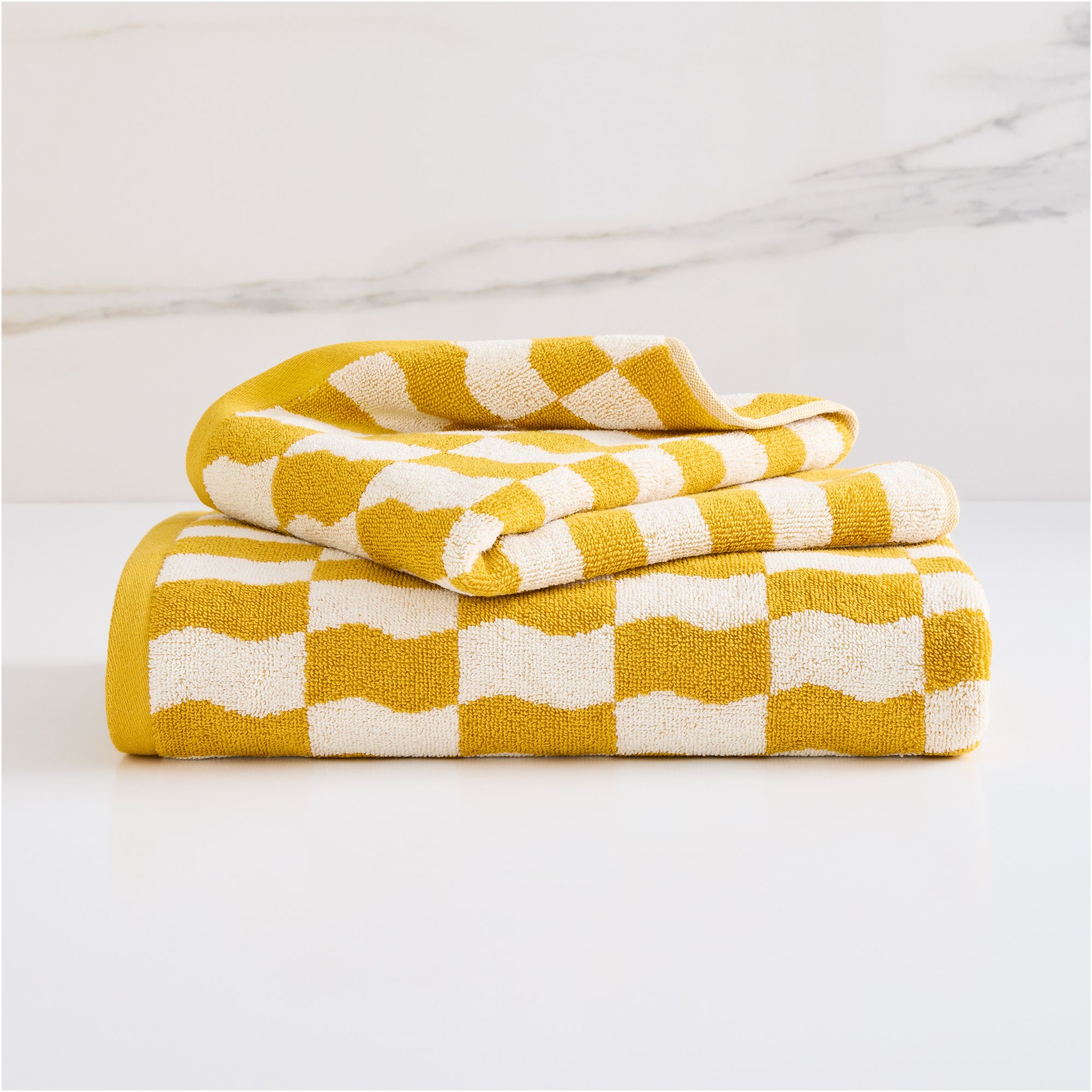 Wavy Block Towel, Sandalwood, Set of 4 (4 Bath Towels)