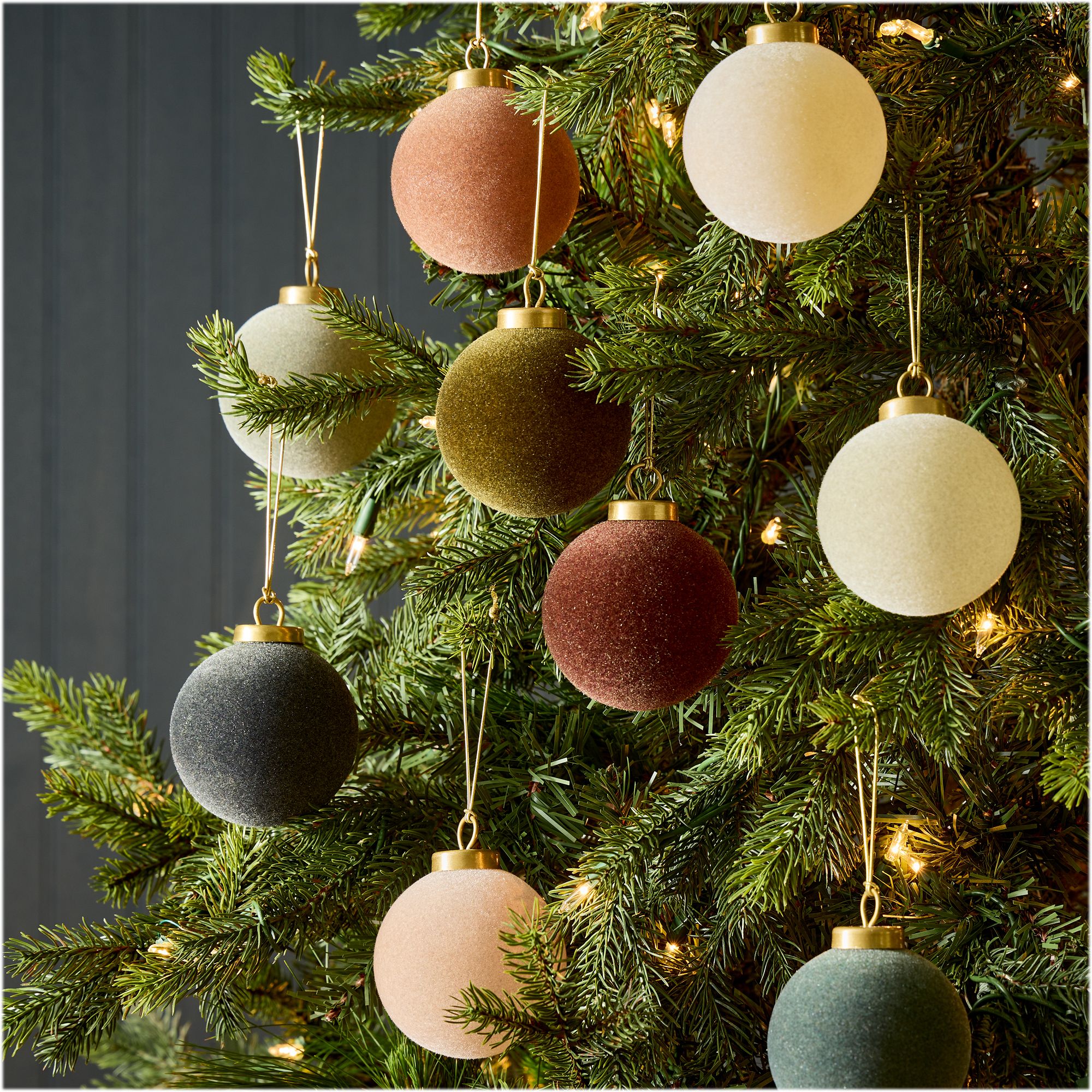 Alt image 4 for Flocked Ball Ornaments (Set of 9)
