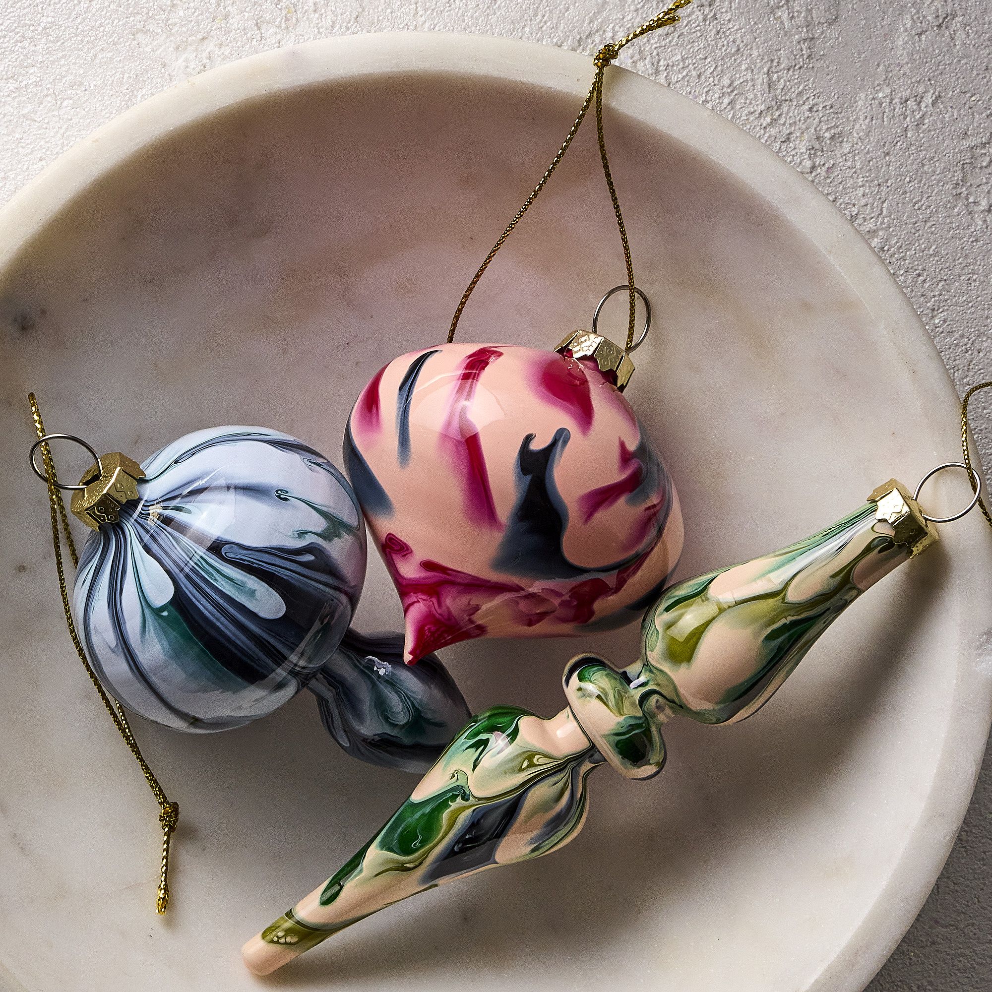 Marbled Surface Glass Ornaments (Set of 3) | West Elm