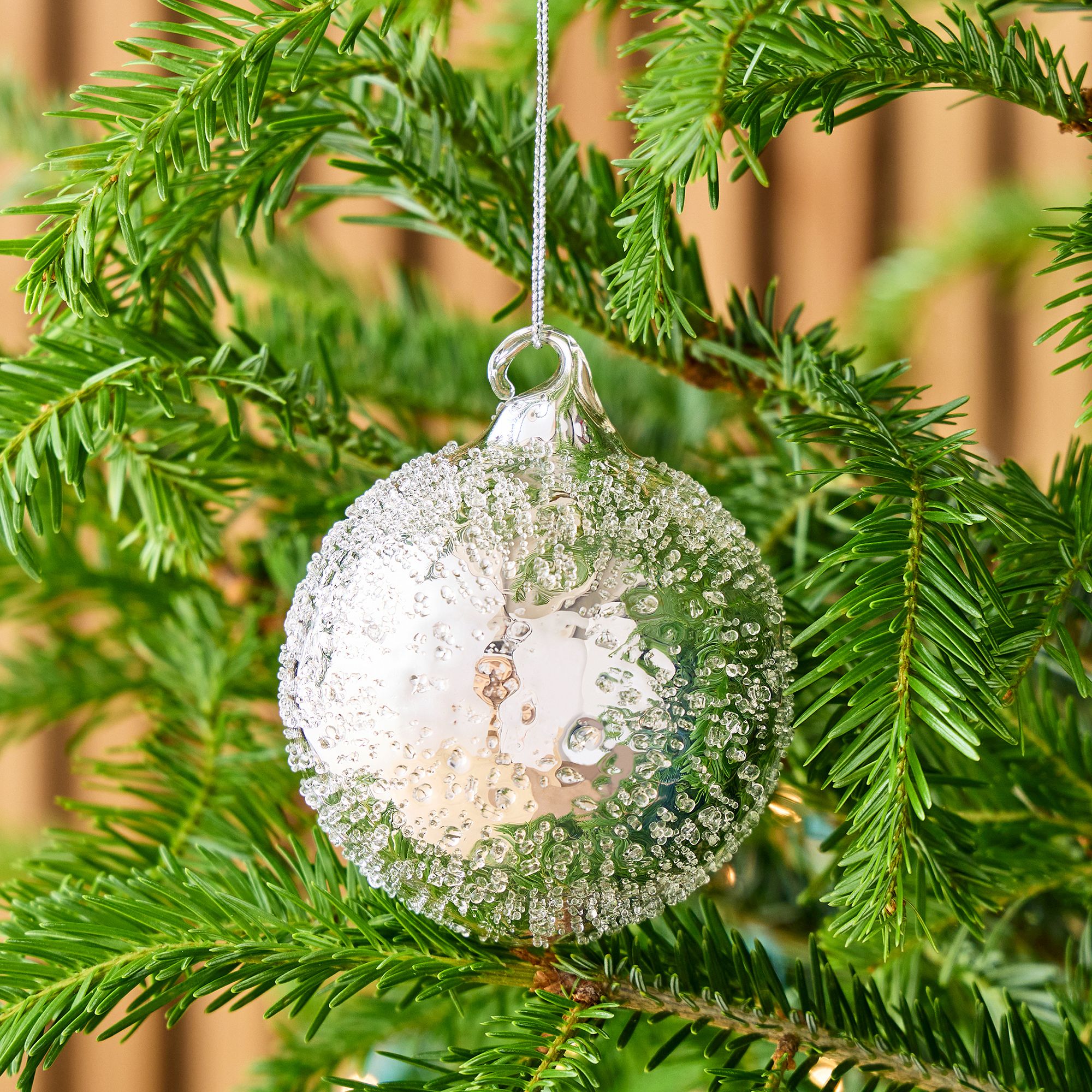 Pewter Glitter Beaded Ball Ornament | West Elm