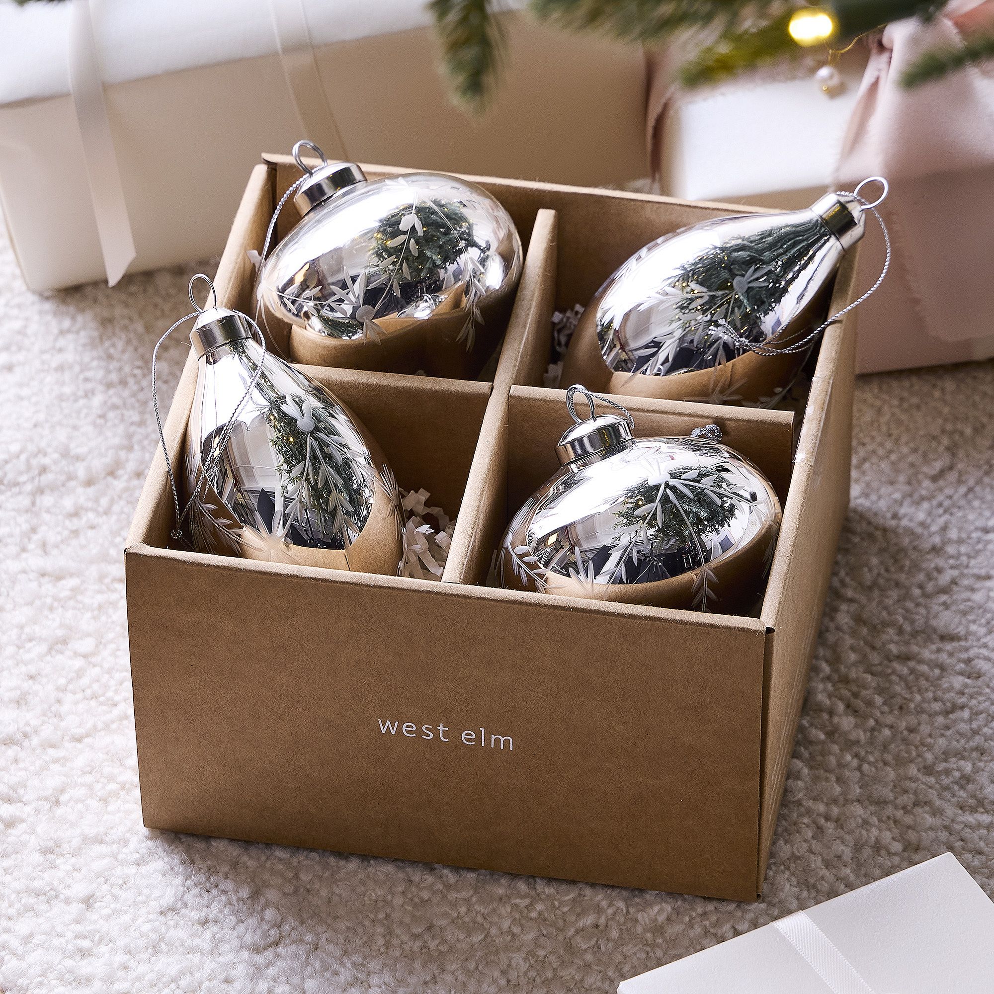 Glass Silver Shaped Ornaments (Set of 4) | West Elm