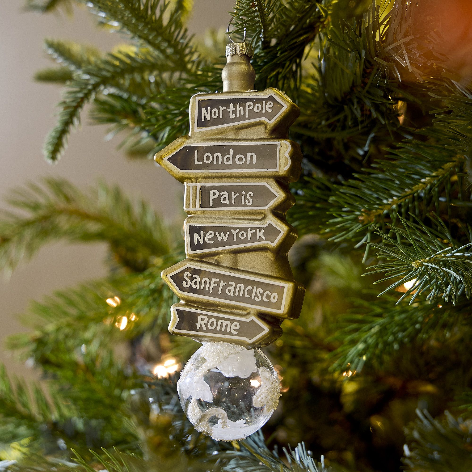 Glass Landmark Signs Ornament | West Elm