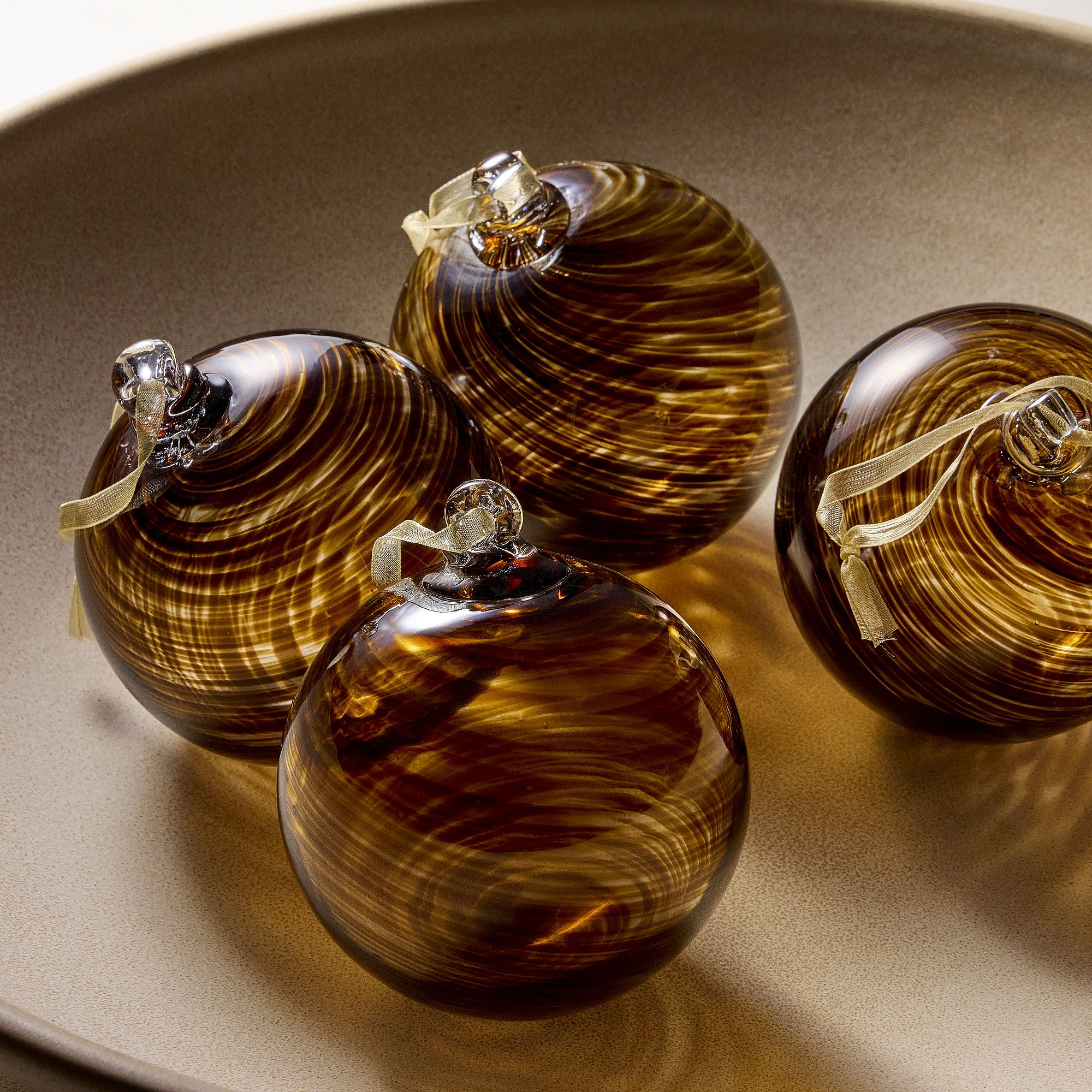 Large Glass Marbled Ball Ornaments (Set of 4) | West Elm