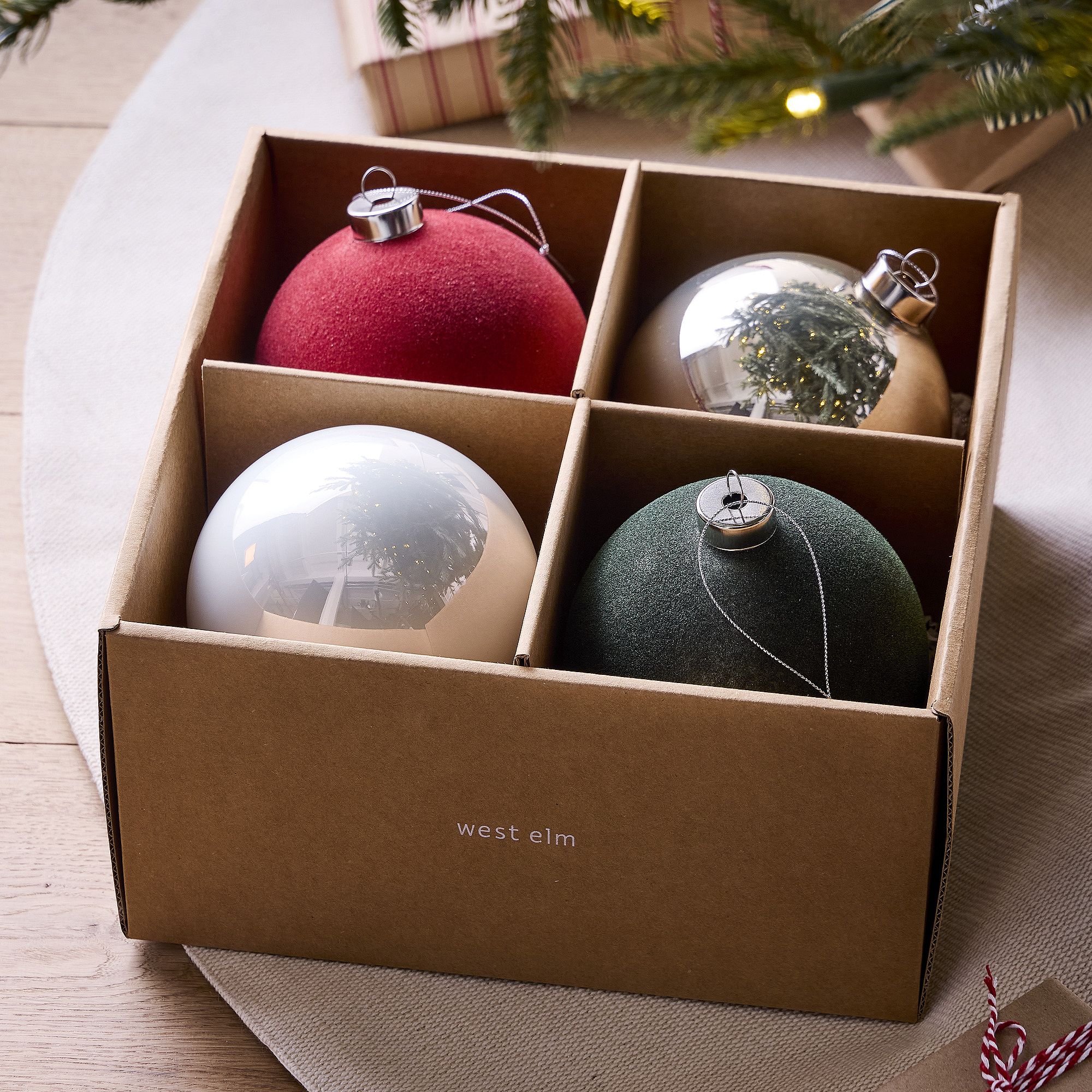 Festive Glass Ball Ornaments (Set of 4) | West Elm