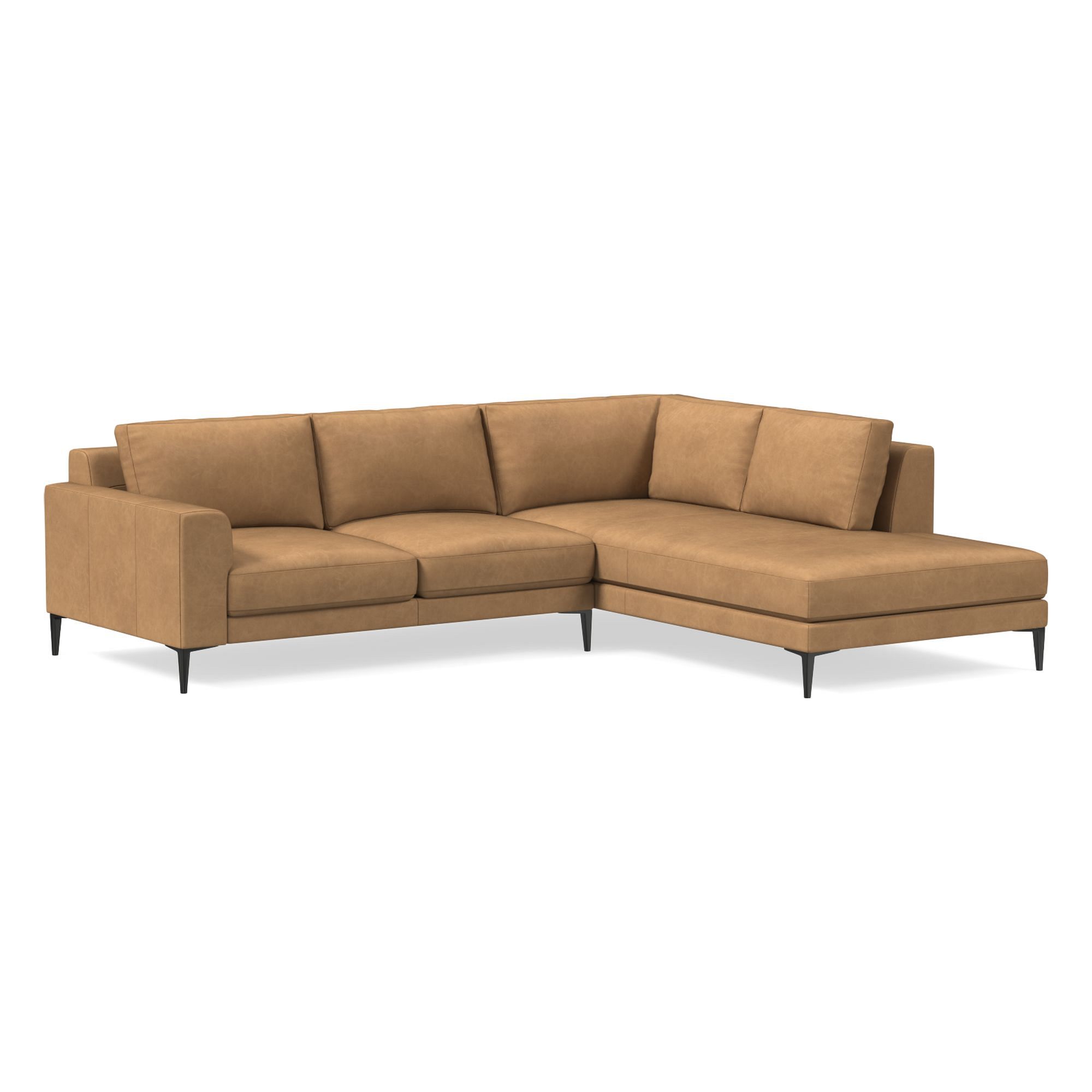 Harper Leather 2-Piece Bumper Chaise Sectional (106"–116") | West Elm