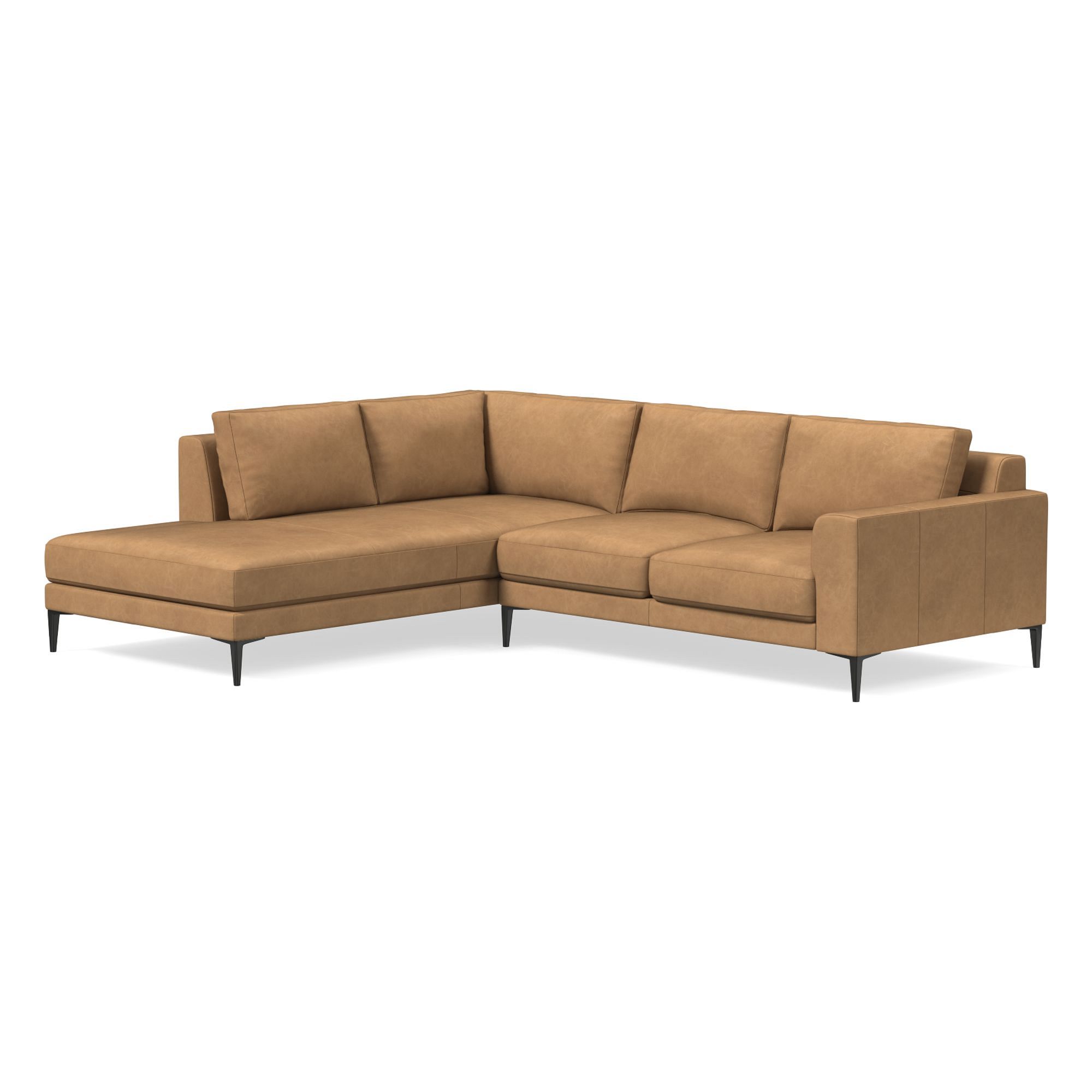 Harper Leather 2-Piece Bumper Chaise Sectional (106"–116") | West Elm