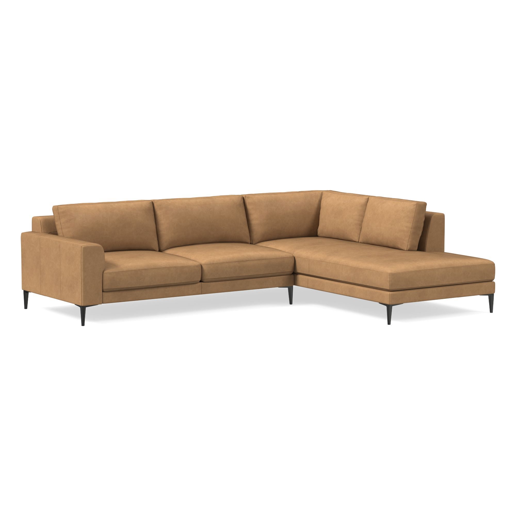 Harper Leather 2-Piece Bumper Chaise Sectional (106"–116") | West Elm