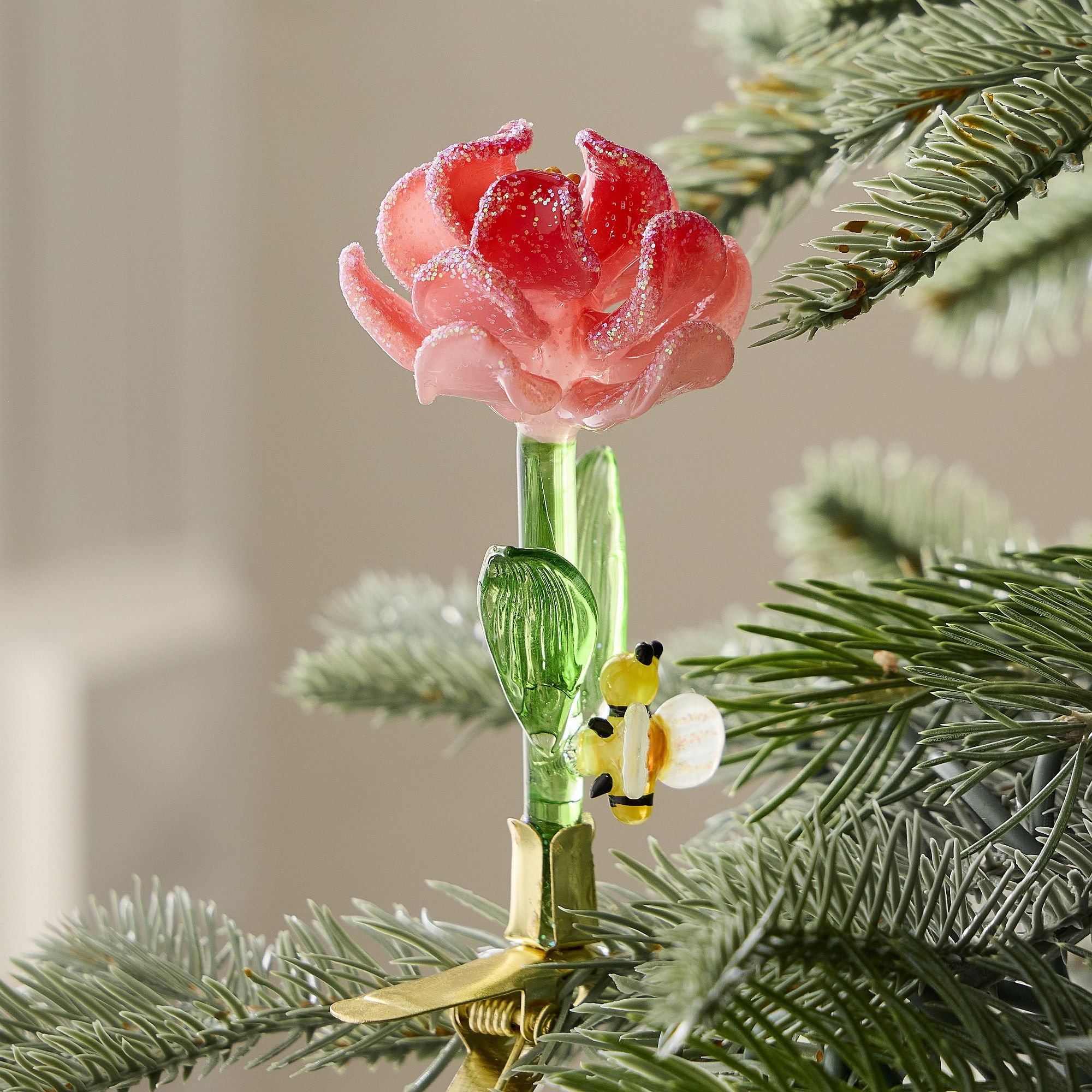 Glass Pink Poppy Clip-On Ornament | West Elm