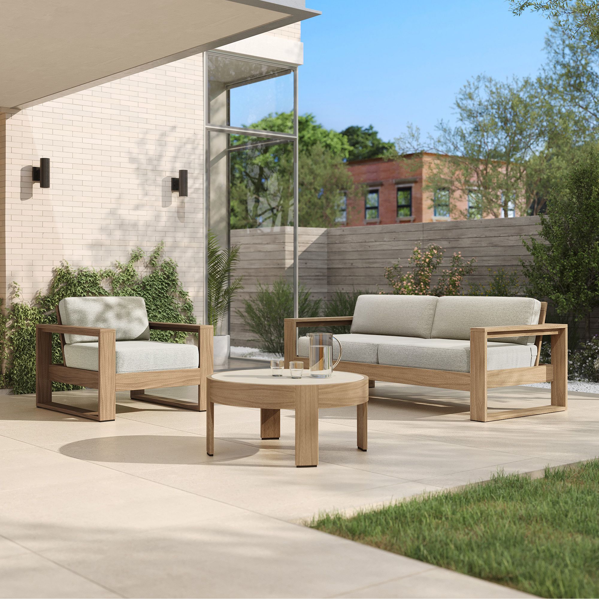 Portside Outdoor Sofa (75"), Lounge Chair & Concrete Coffee Table Set | West Elm