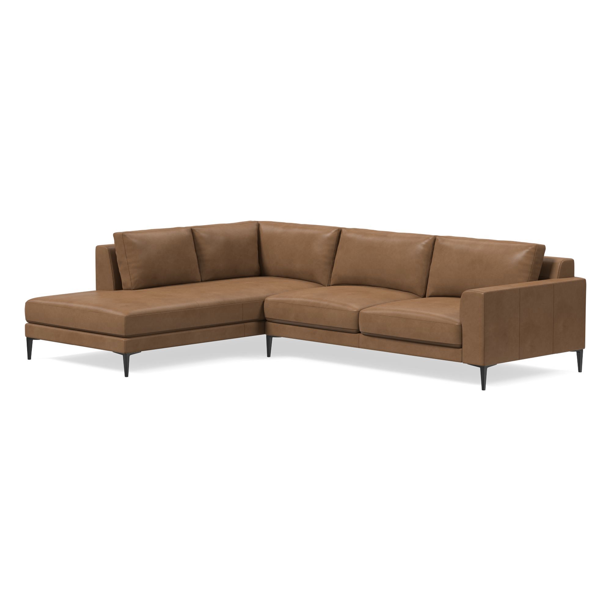 Harper Leather 2-Piece Bumper Chaise Sectional (106"–116") | West Elm