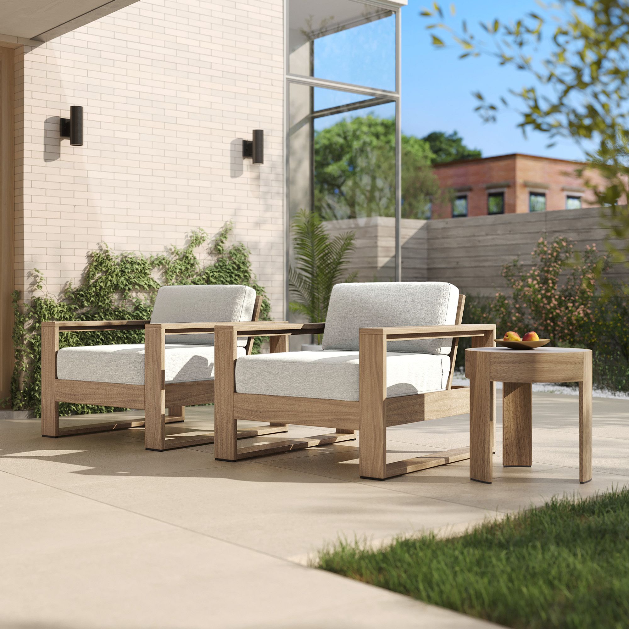 West Elm Portside Outdoor Lounge Chairs Round Side Table Set West Elm The Shops at Willow Bend