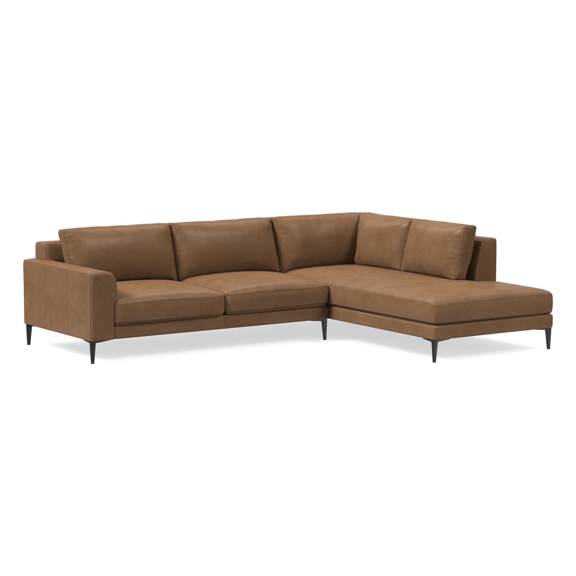 Harper Leather 2-Piece Bumper Chaise Sectional (106"–116") | West Elm