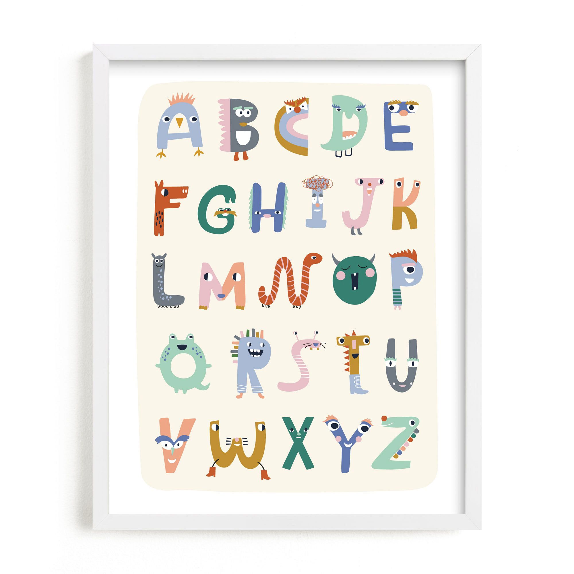 Abc Buddies  11x14 MultiWhite Wood Frame