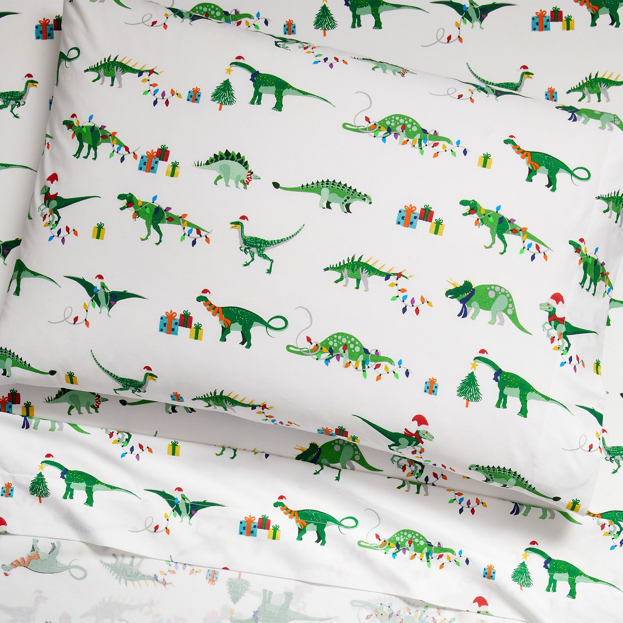 Glow-in-the-Dark Christmas Dino Standard Pillowcase | West Elm