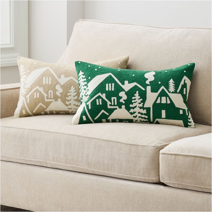 Crewel Holiday Village Pillow Cover | West Elm